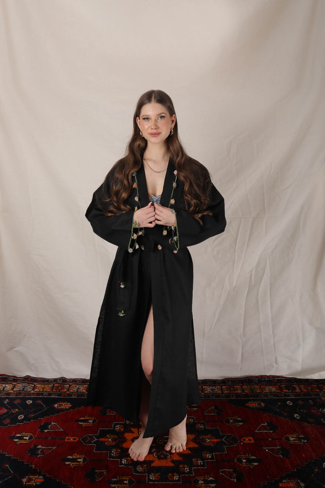 Adalya Kaftan Long White-Black