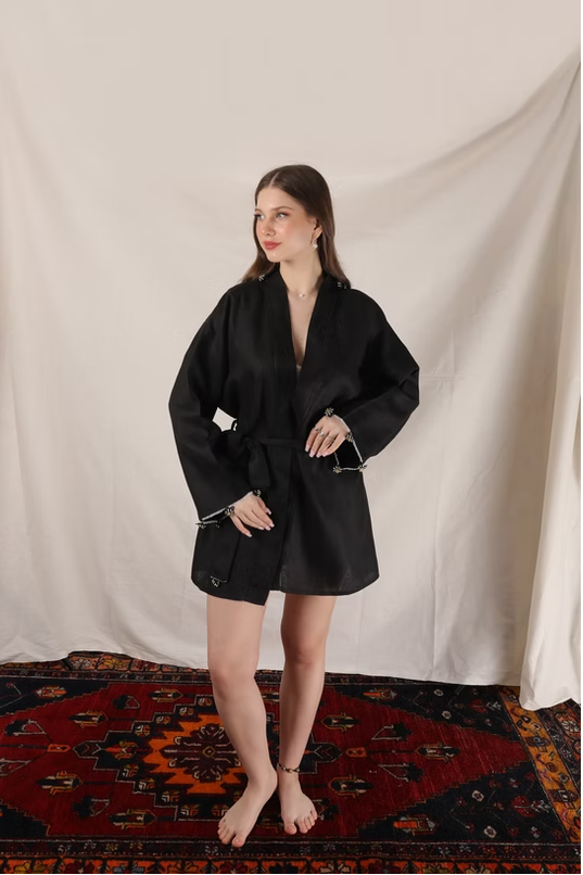 Pure Adalya Kaftan Short Black-Ecru