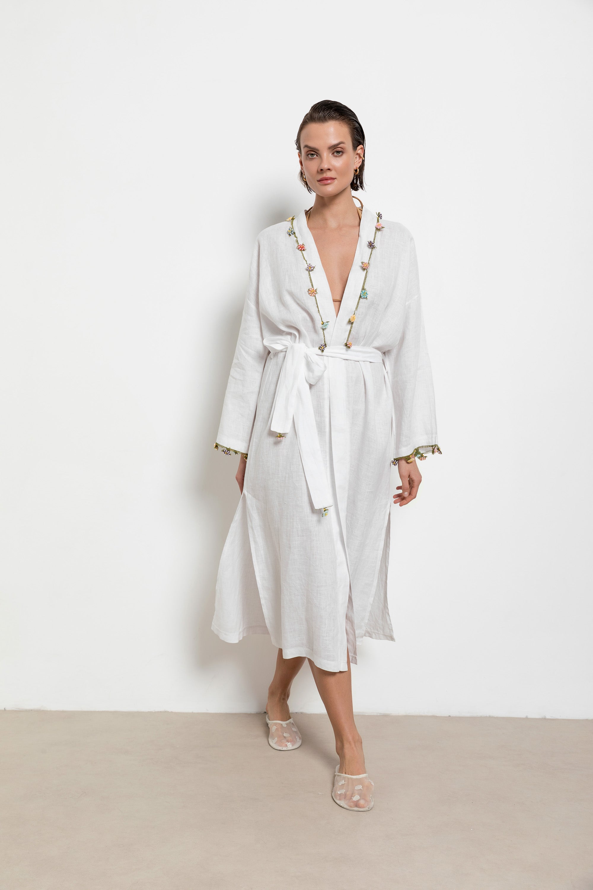 Adalya Kaftan Long White-Black
