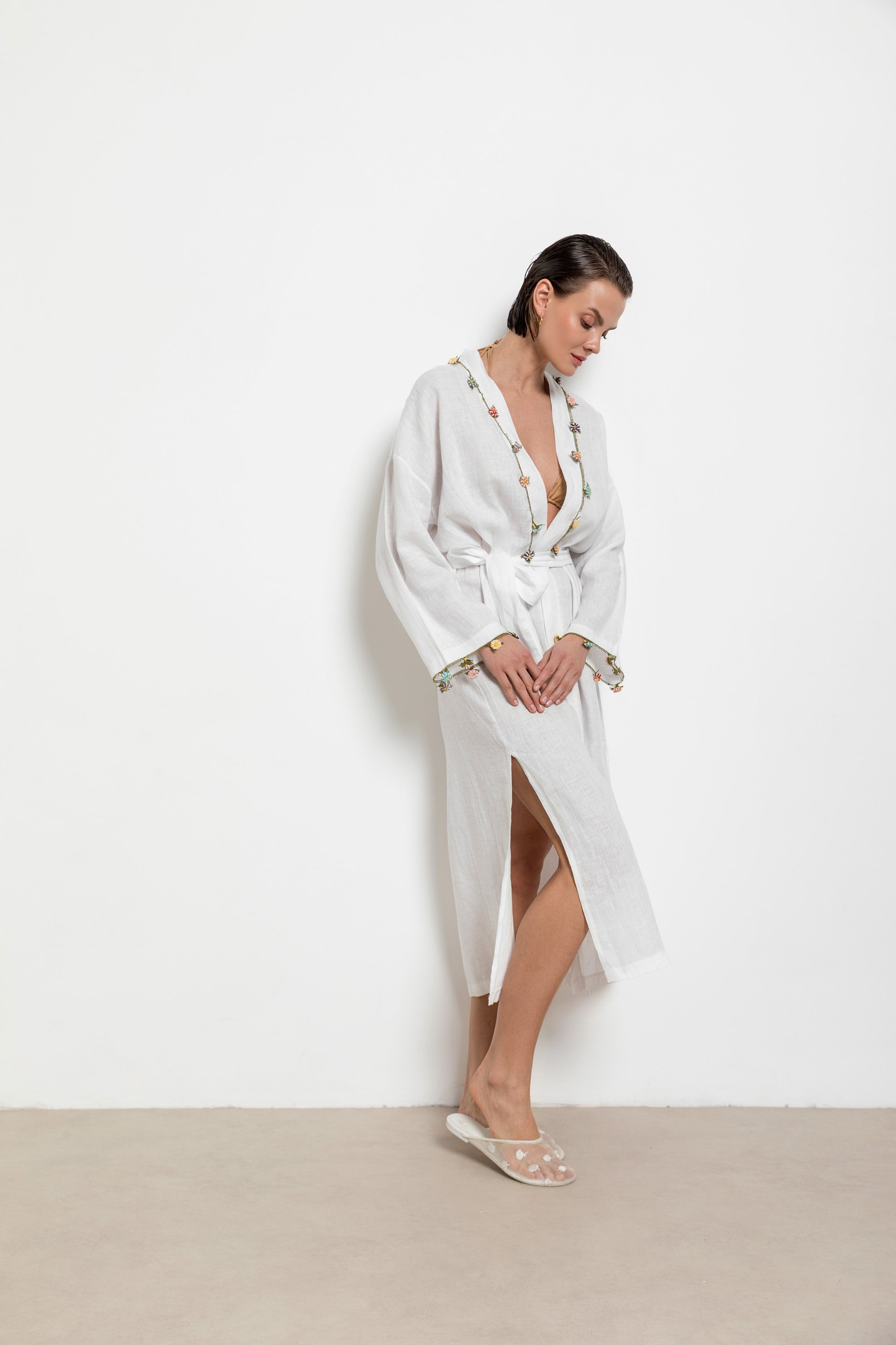 Adalya Kaftan Long White-Black