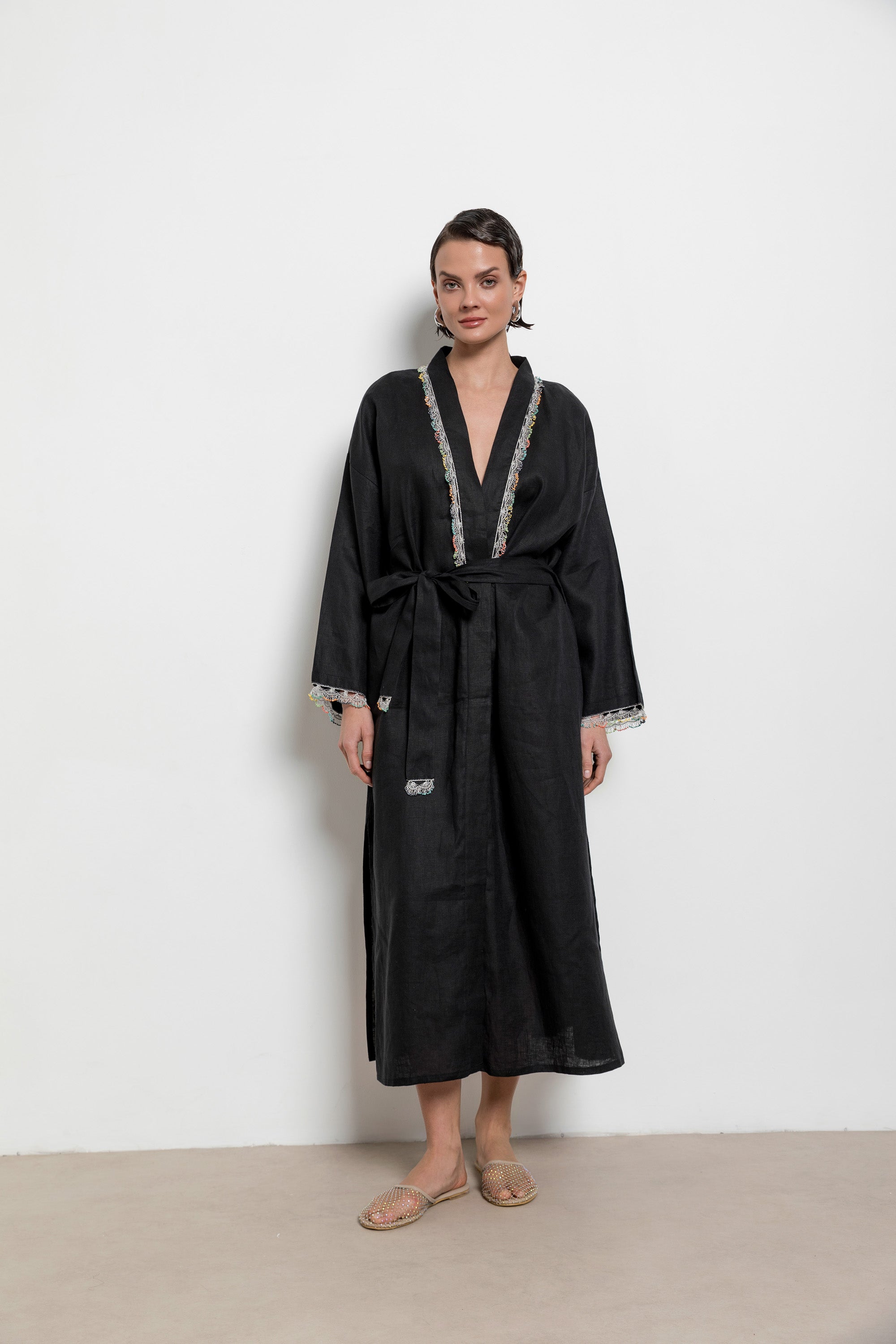Fan Kaftan Long Black-White