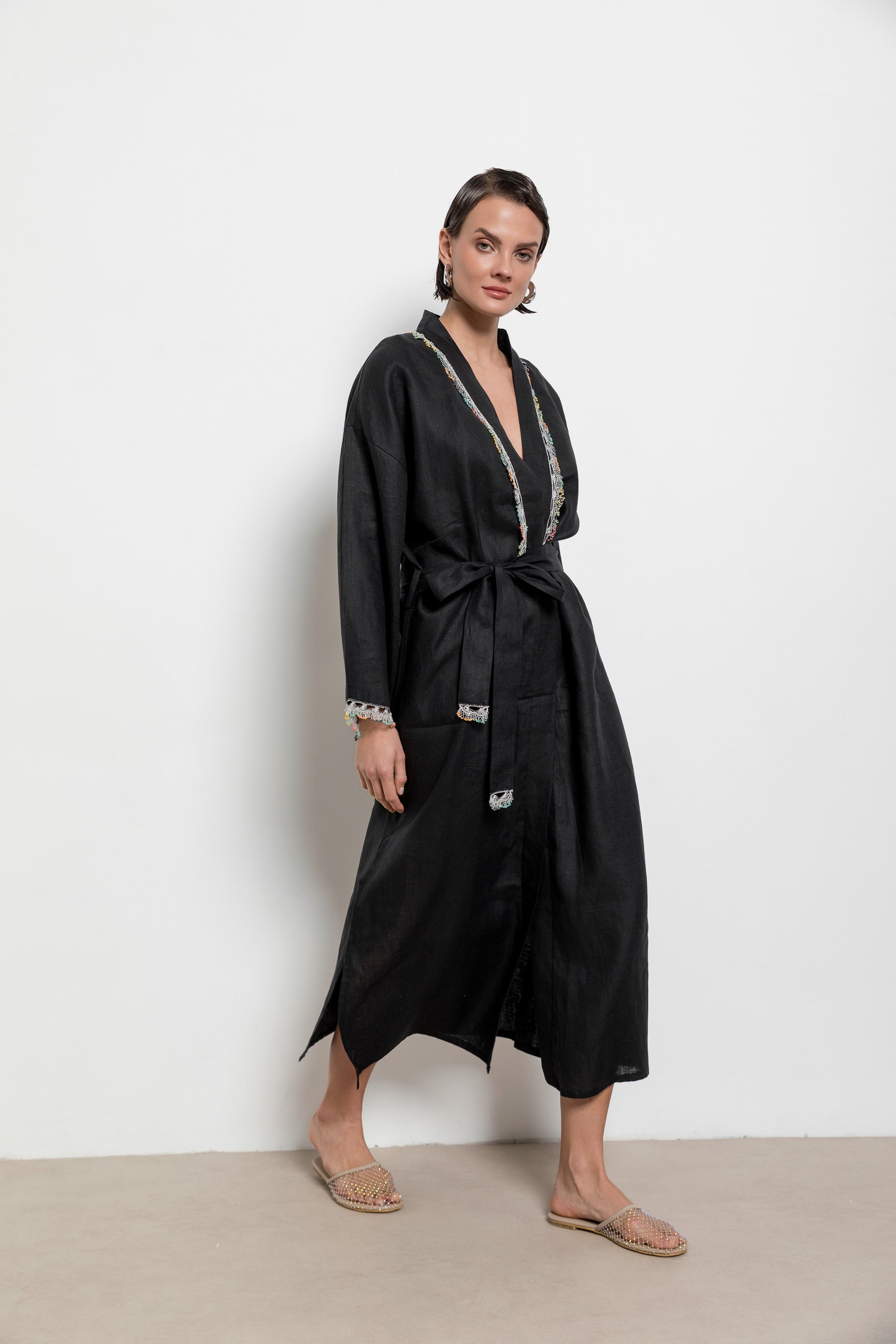 Fan Kaftan Long Black-White