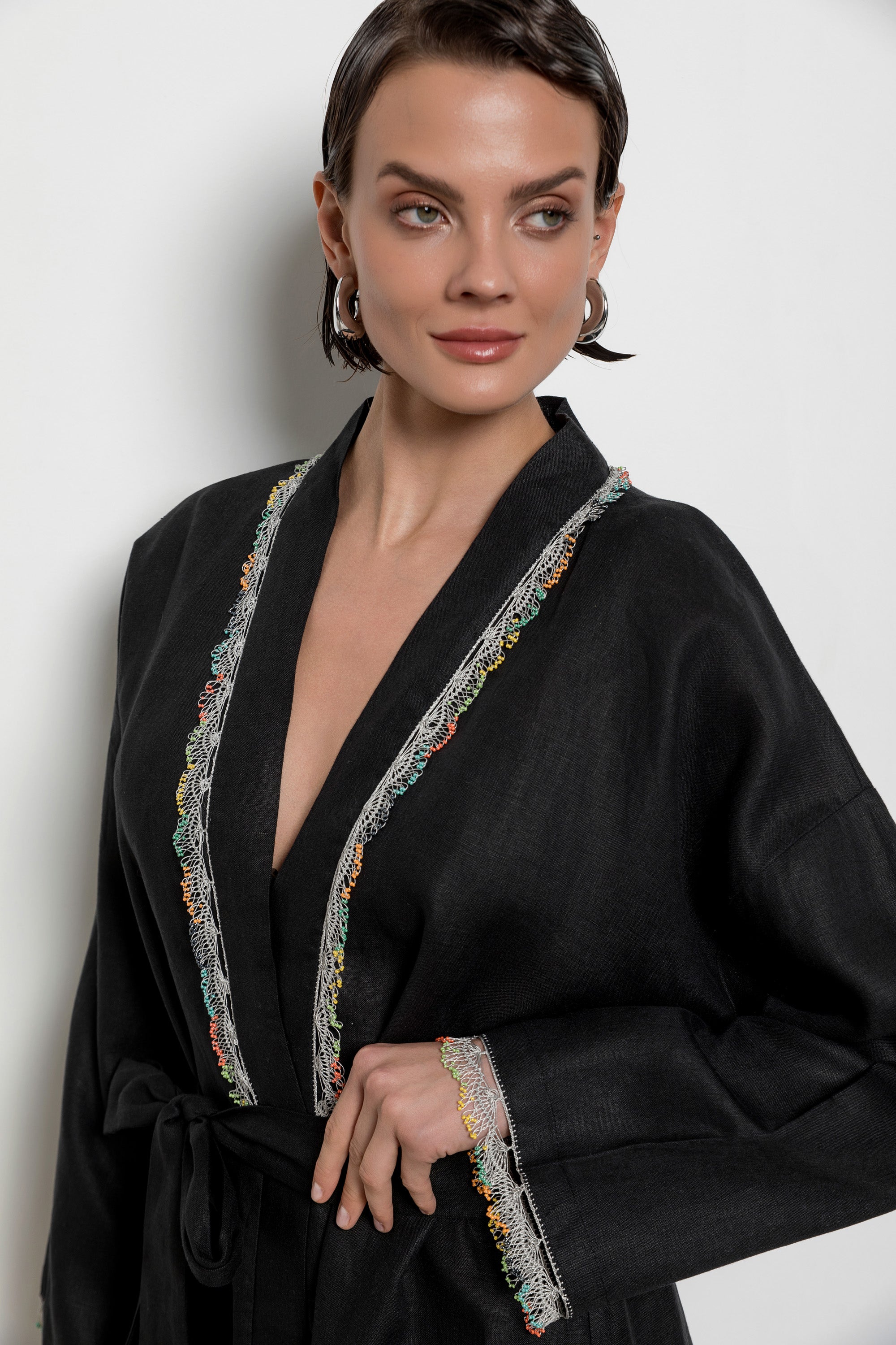 Fan Kaftan Long Black-White