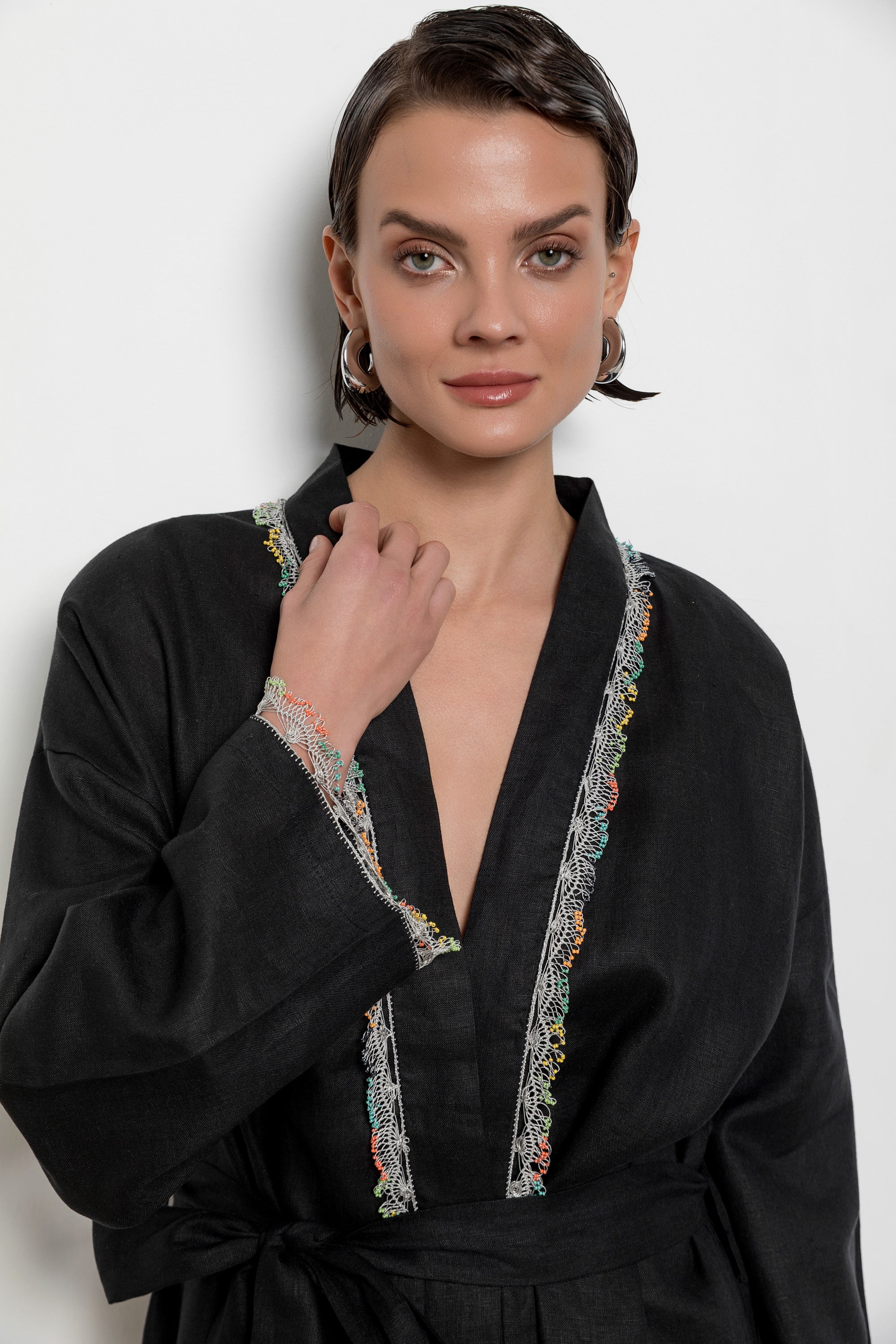 Fan Kaftan Long Black-White