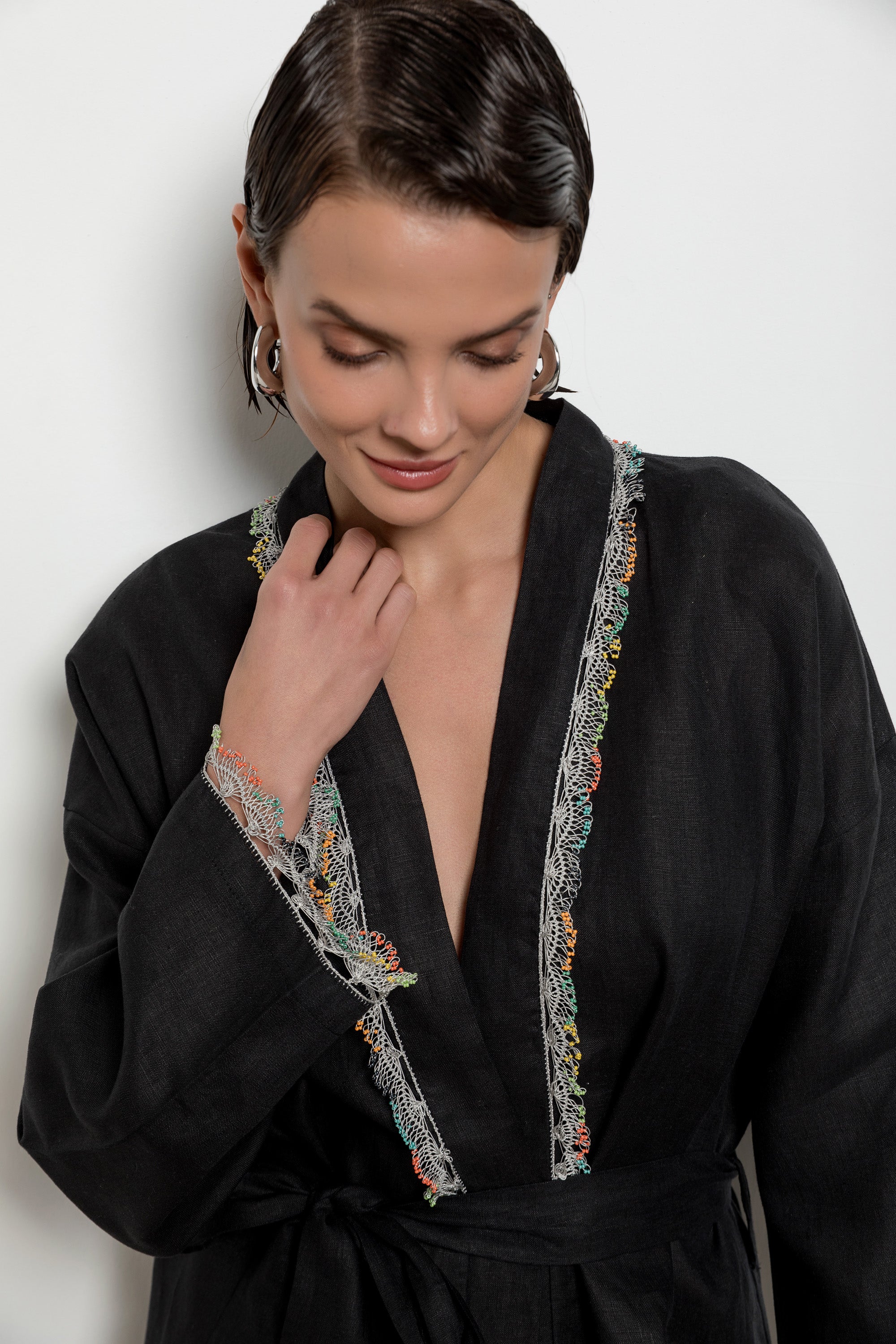 Fan Kaftan Long Black-White