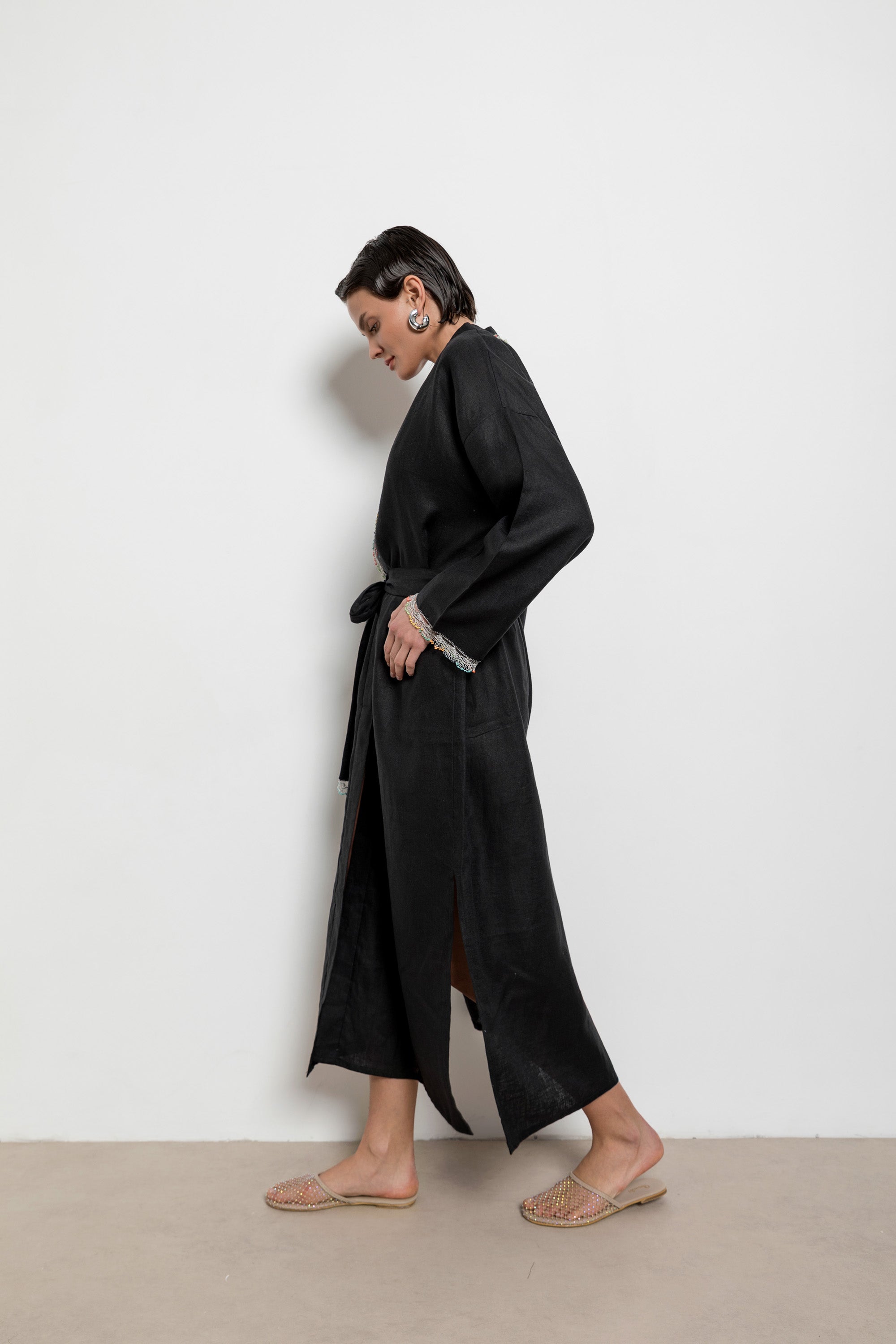 Fan Kaftan Long Black-White