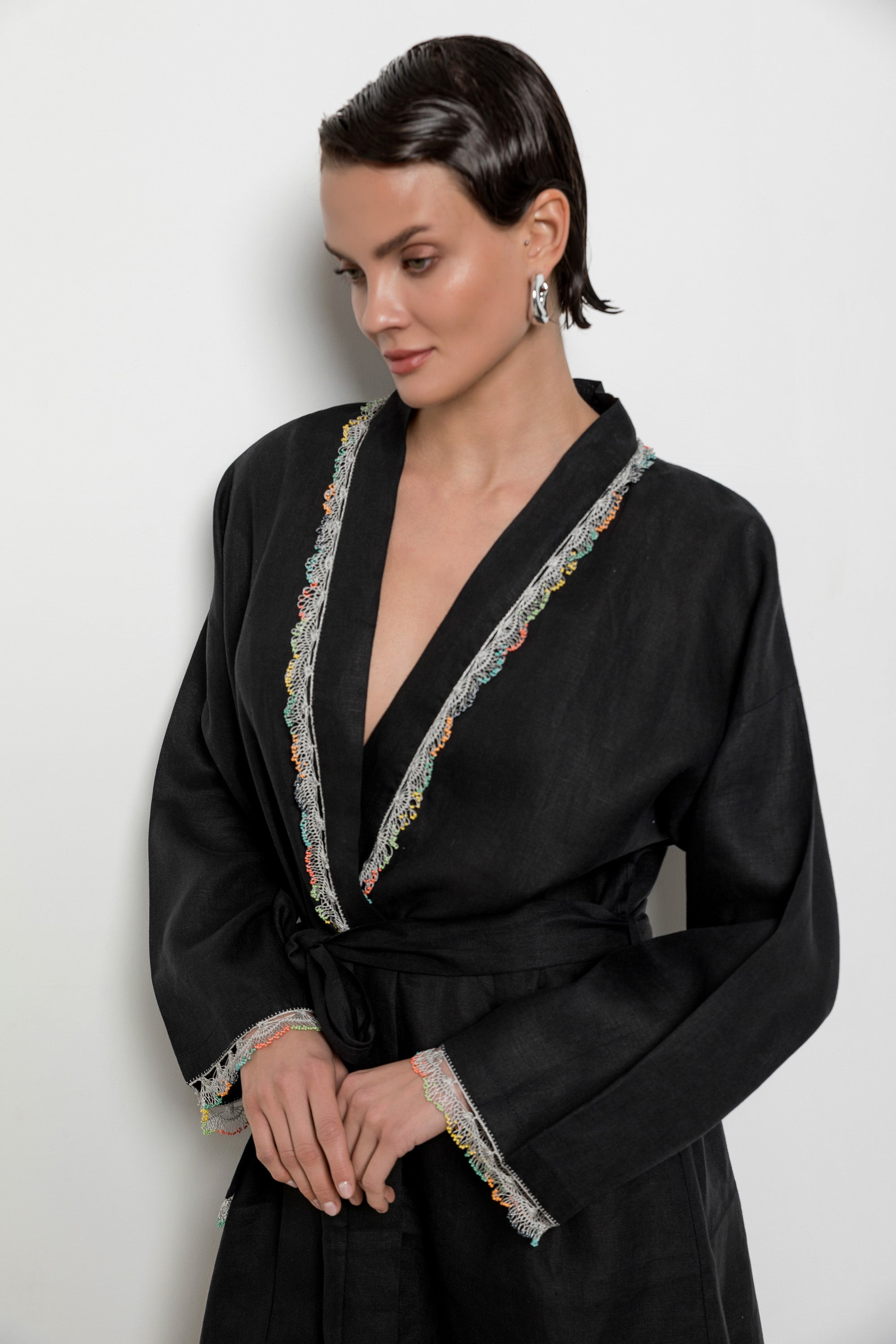 Fan Kaftan Long Black-White