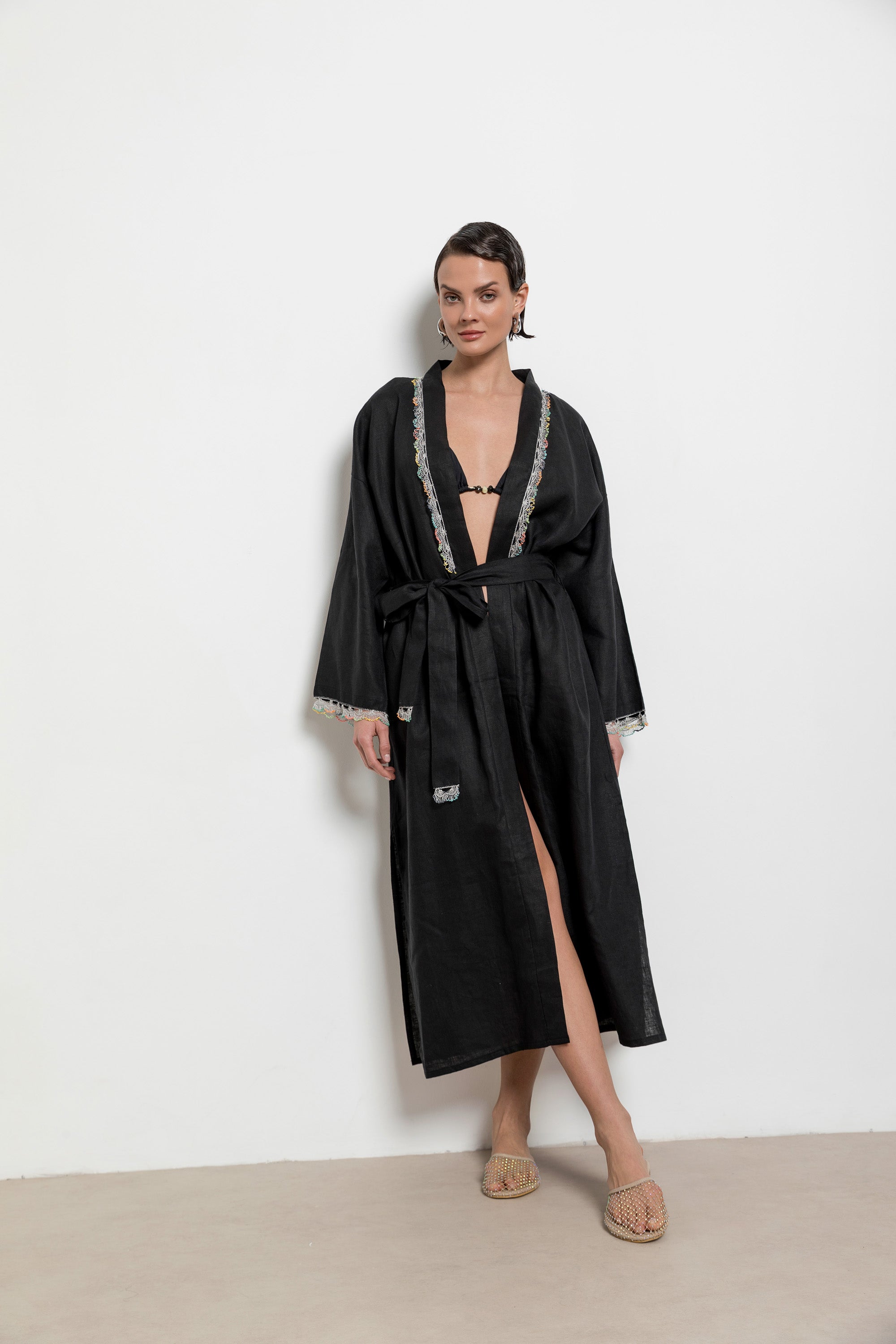 Fan Kaftan Long Black-White