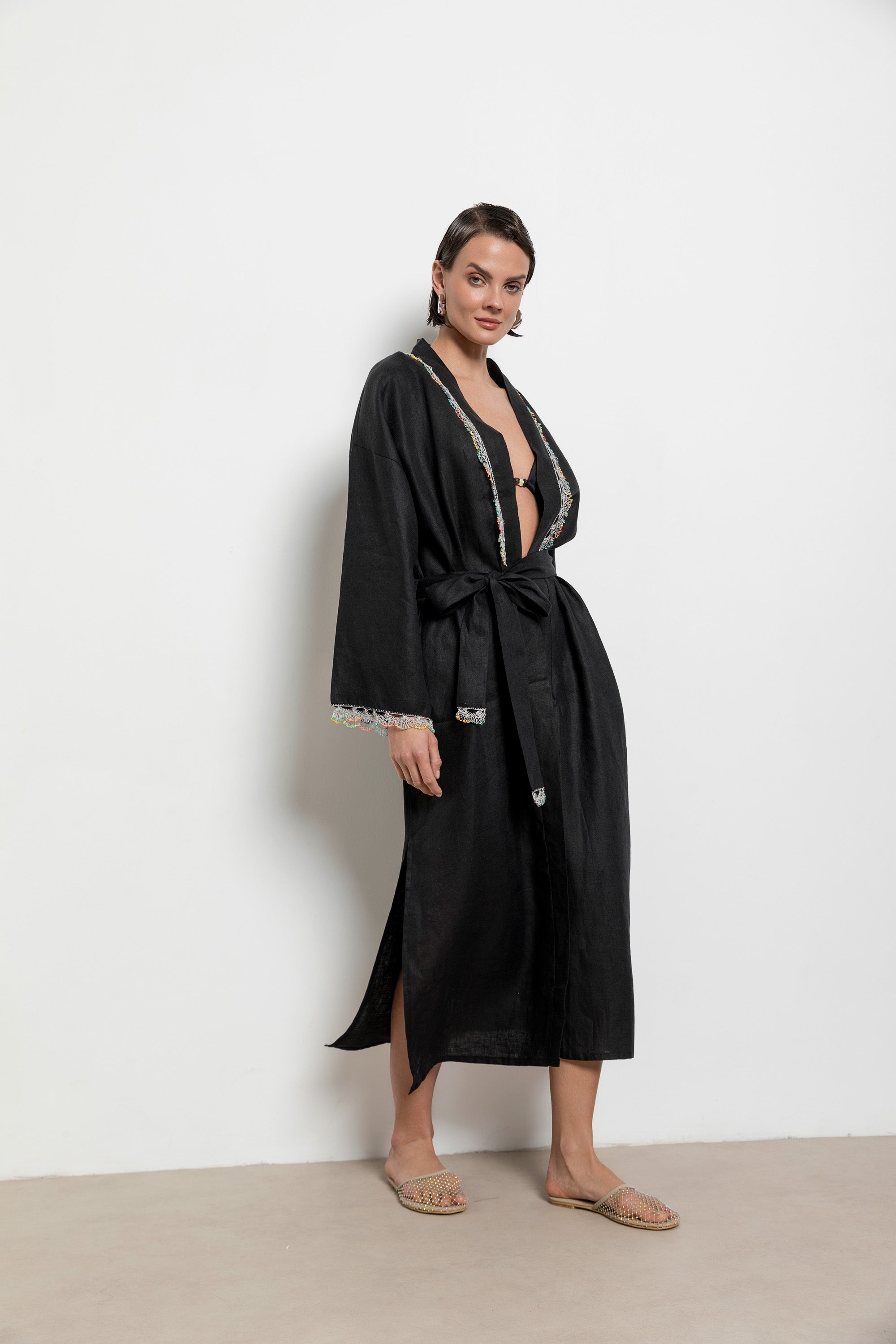 Fan Kaftan Long Black-White
