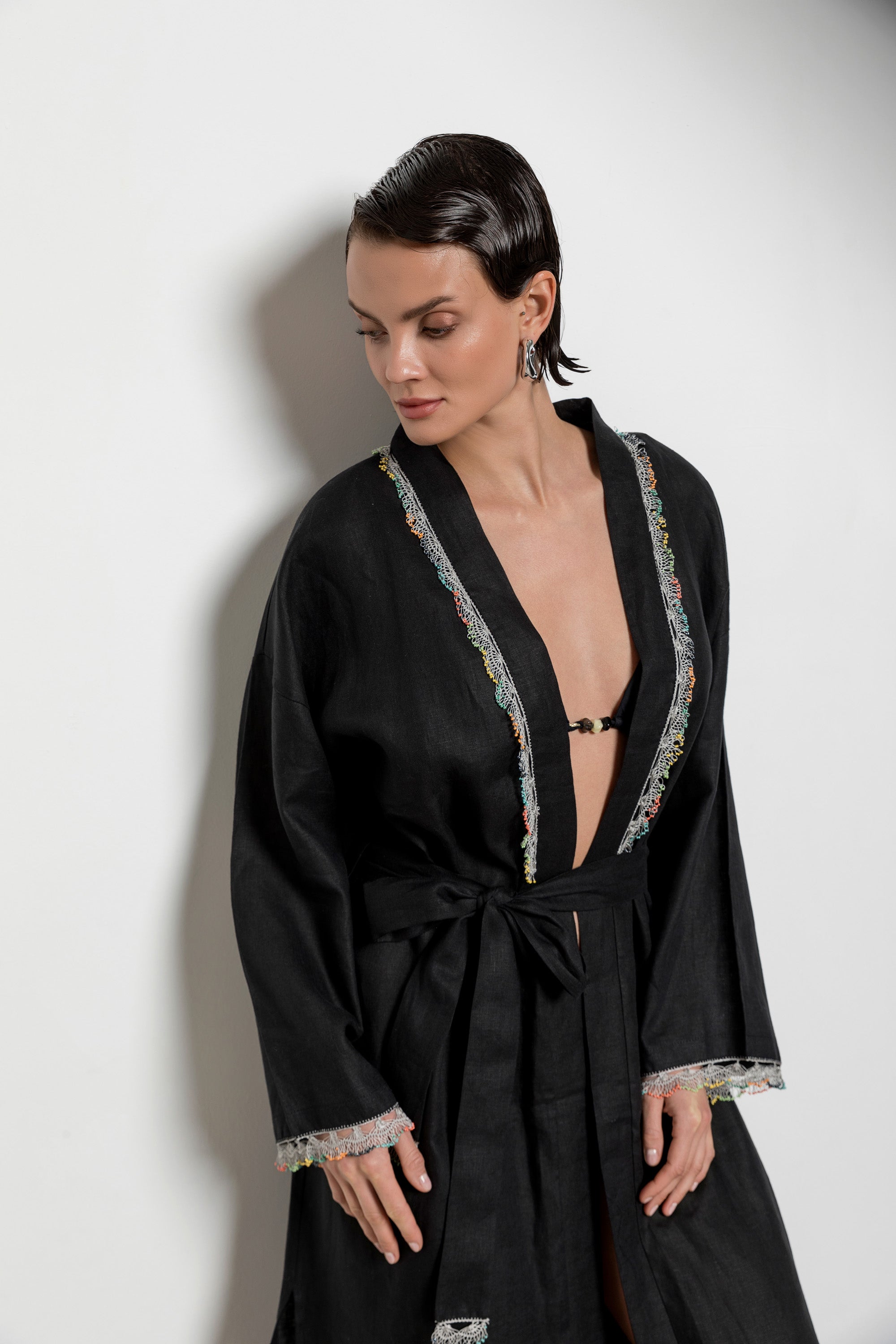 Fan Kaftan Long Black-White