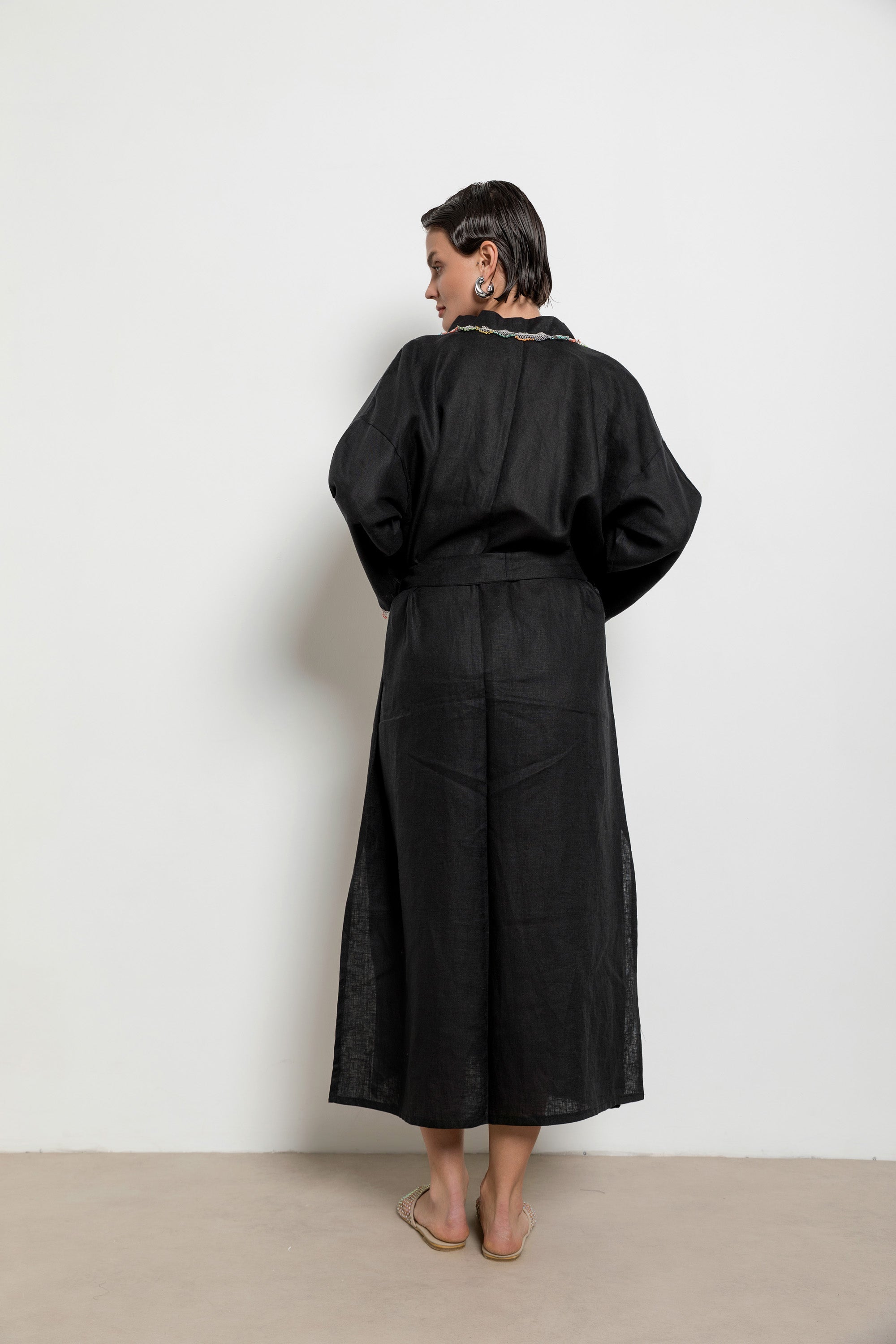 Fan Kaftan Long Black-White