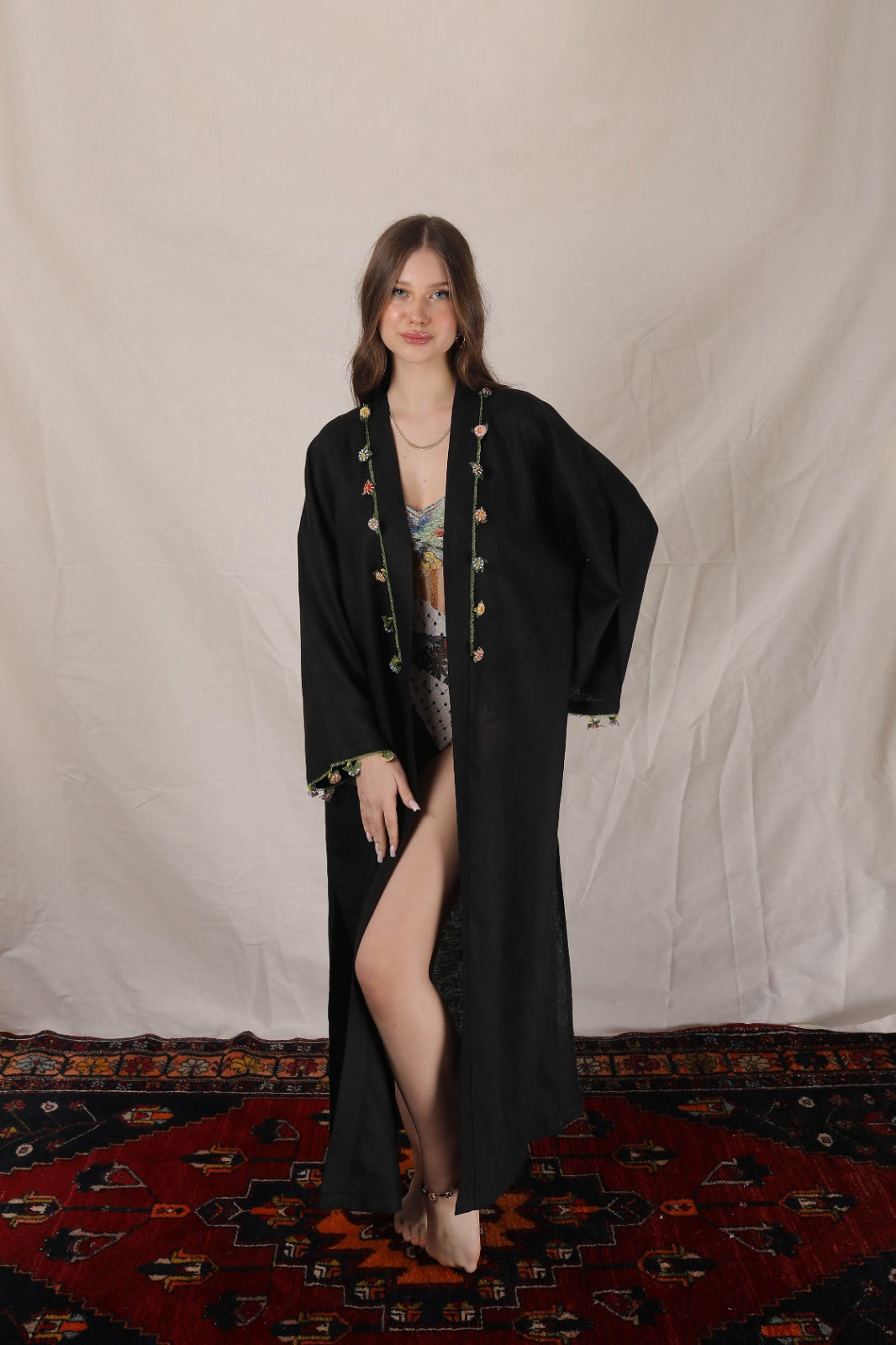 Adalya Kaftan Long White-Black
