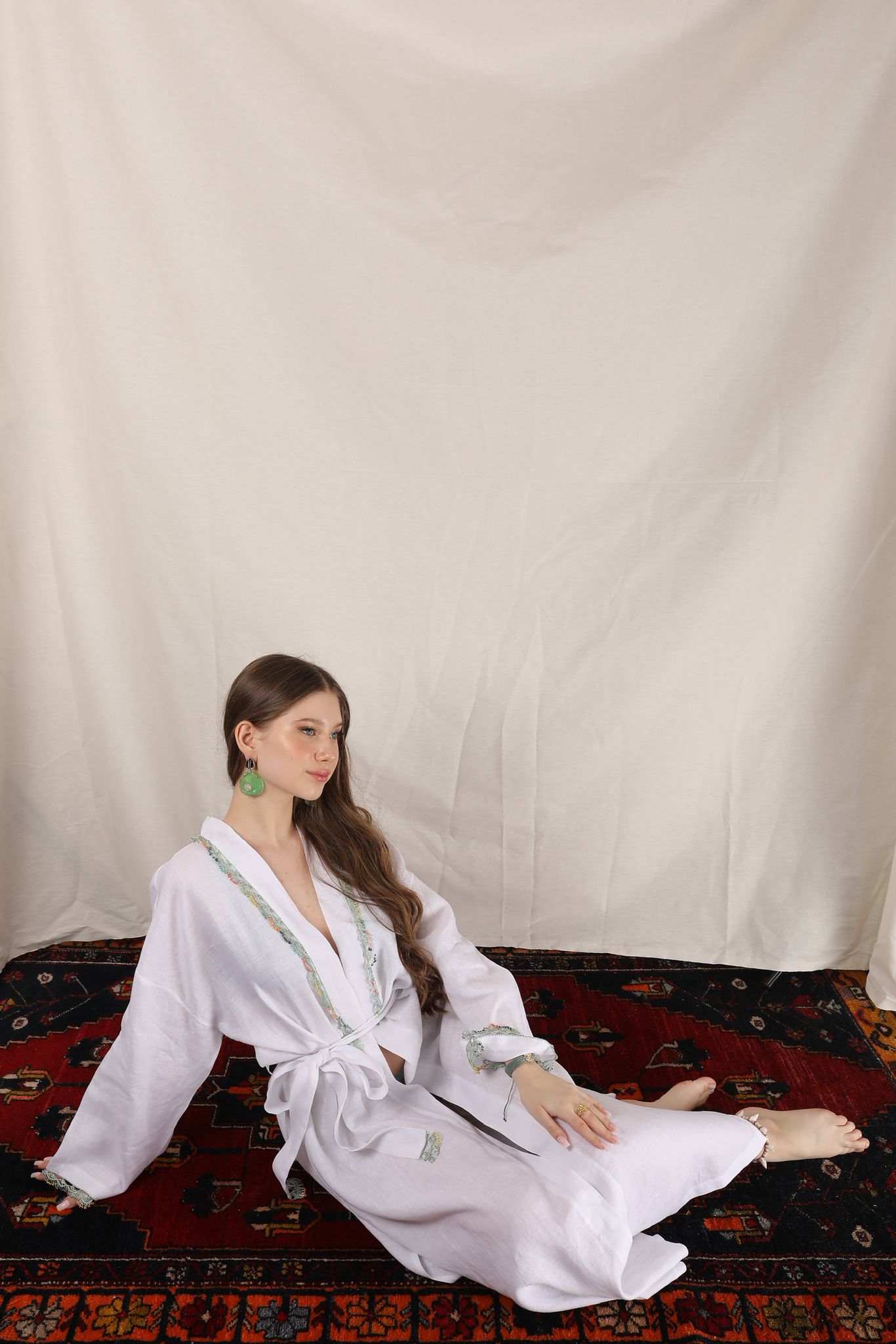 Fan Kaftan Long Black-White