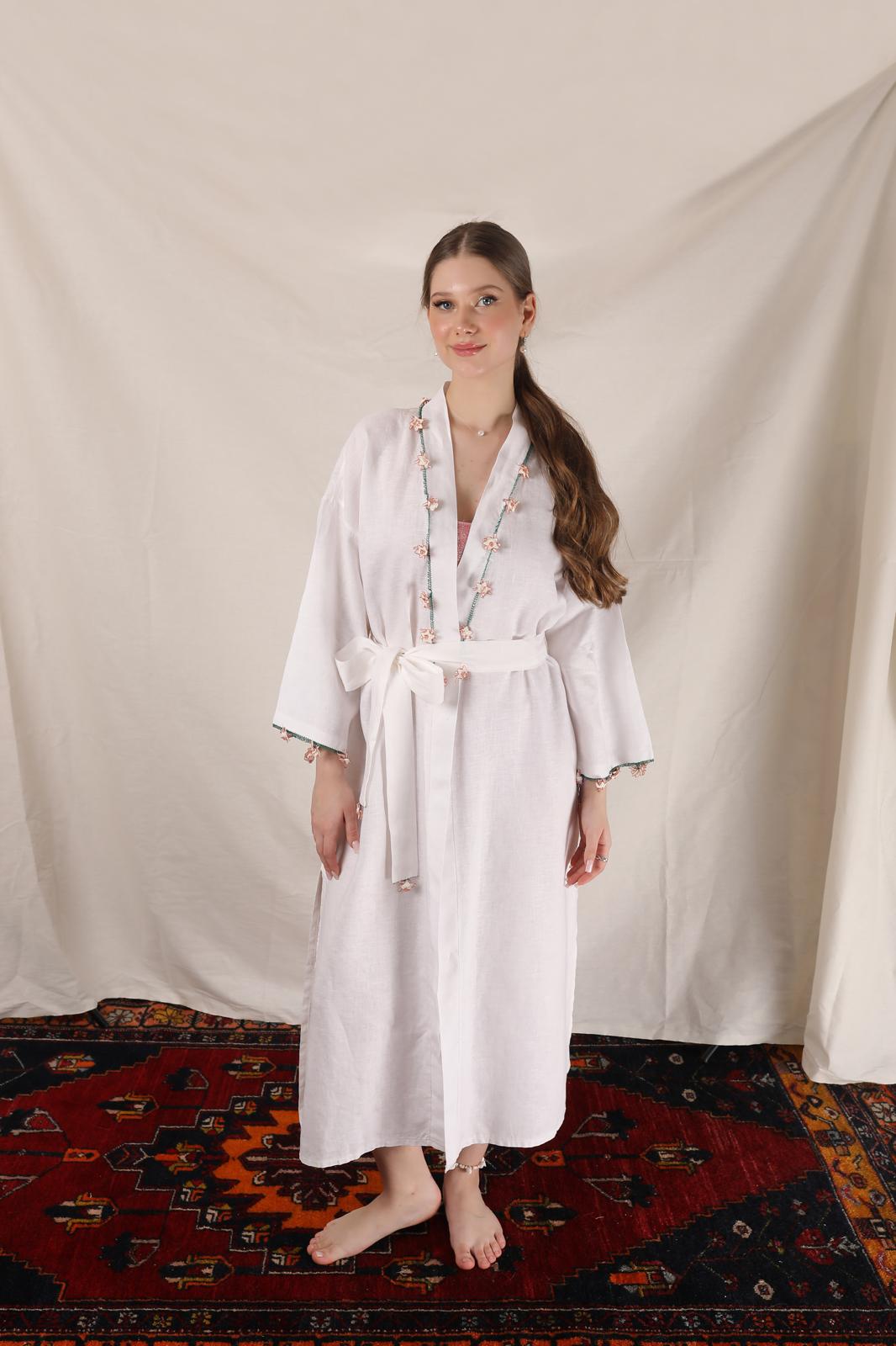 Çakır Dikeni Caftan Long Black - Ecru