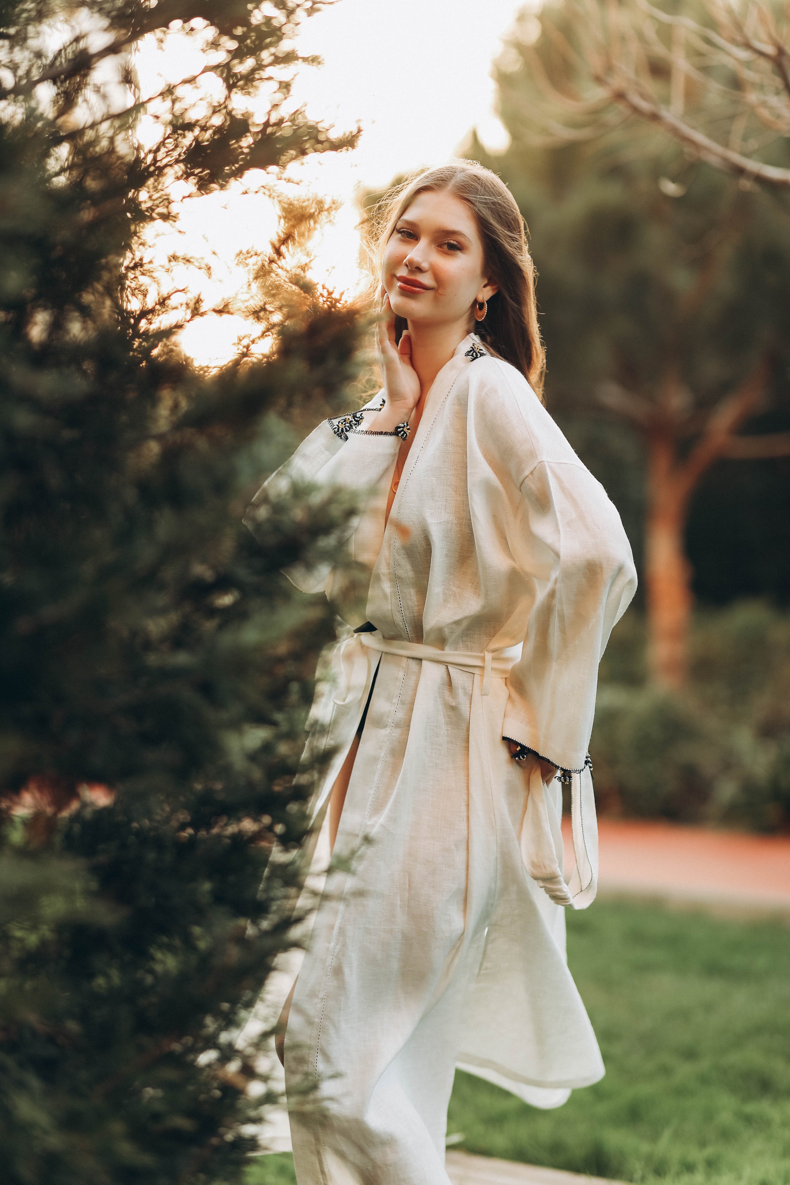 Pure Adalya Kaftan Long Ecru-Black