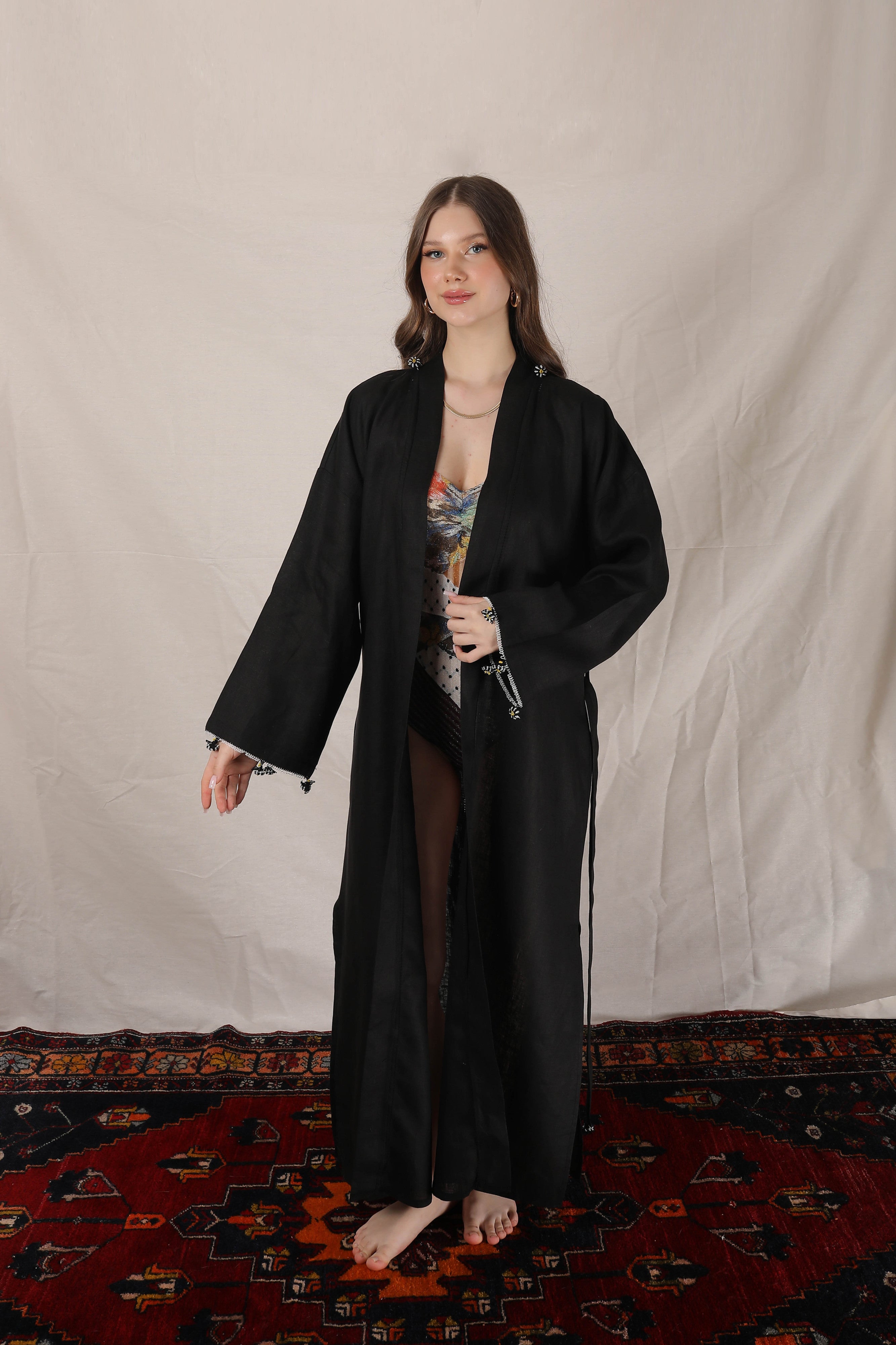 Pure Adalya Kaftan Long Ecru-Black
