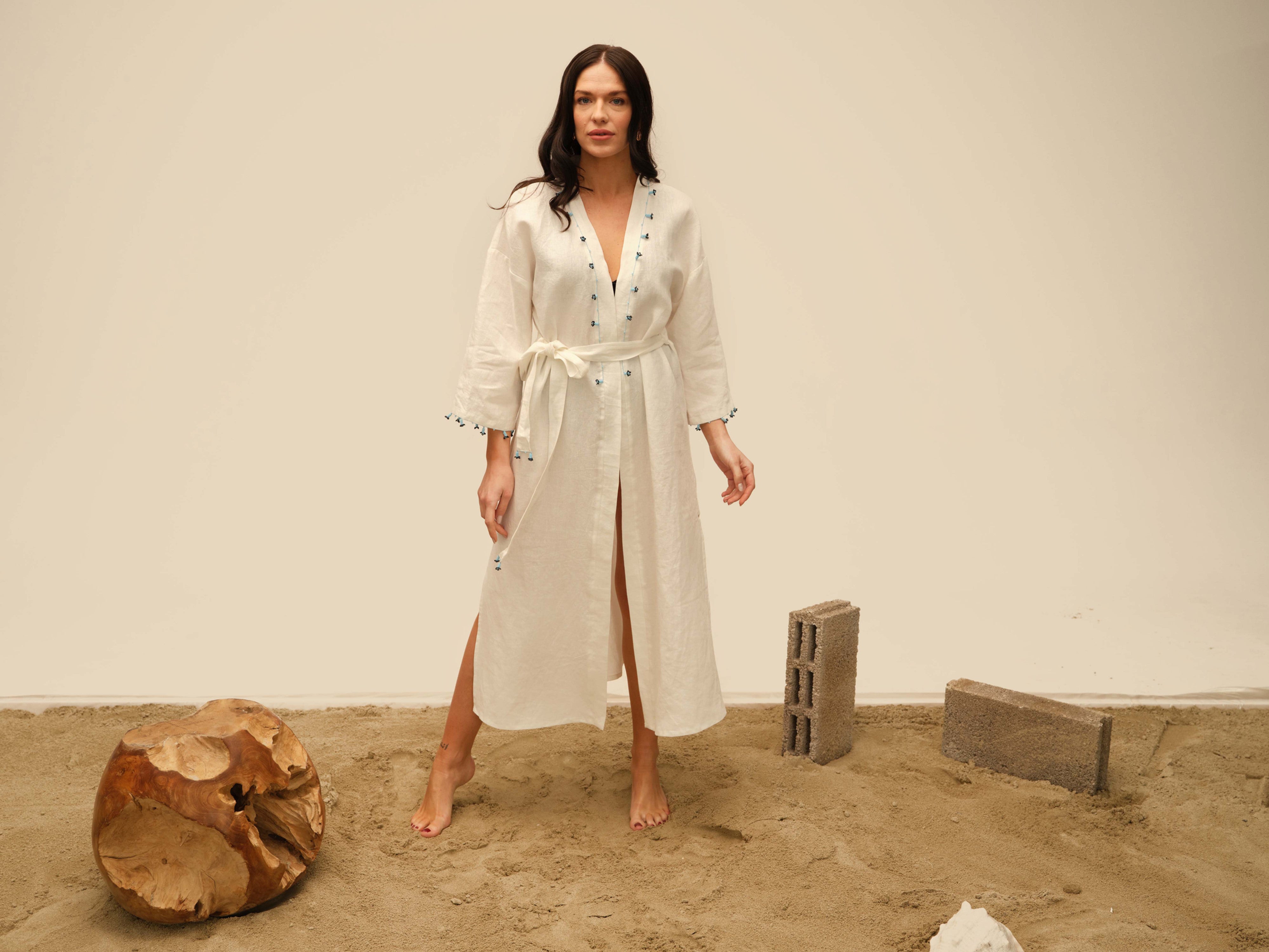 Sümbül Ekru Uzun Kaftan