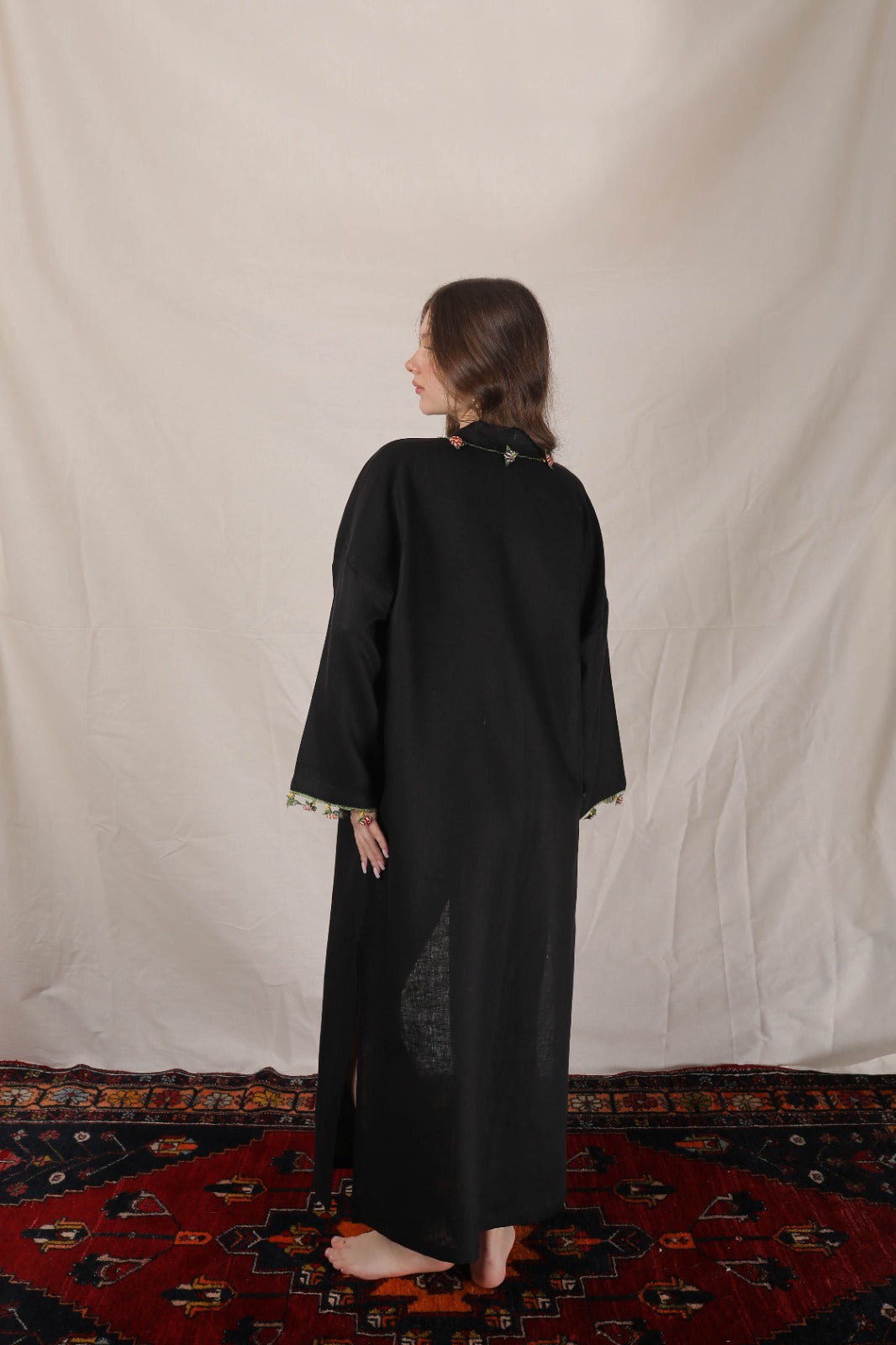 Adalya Kaftan Long White-Black