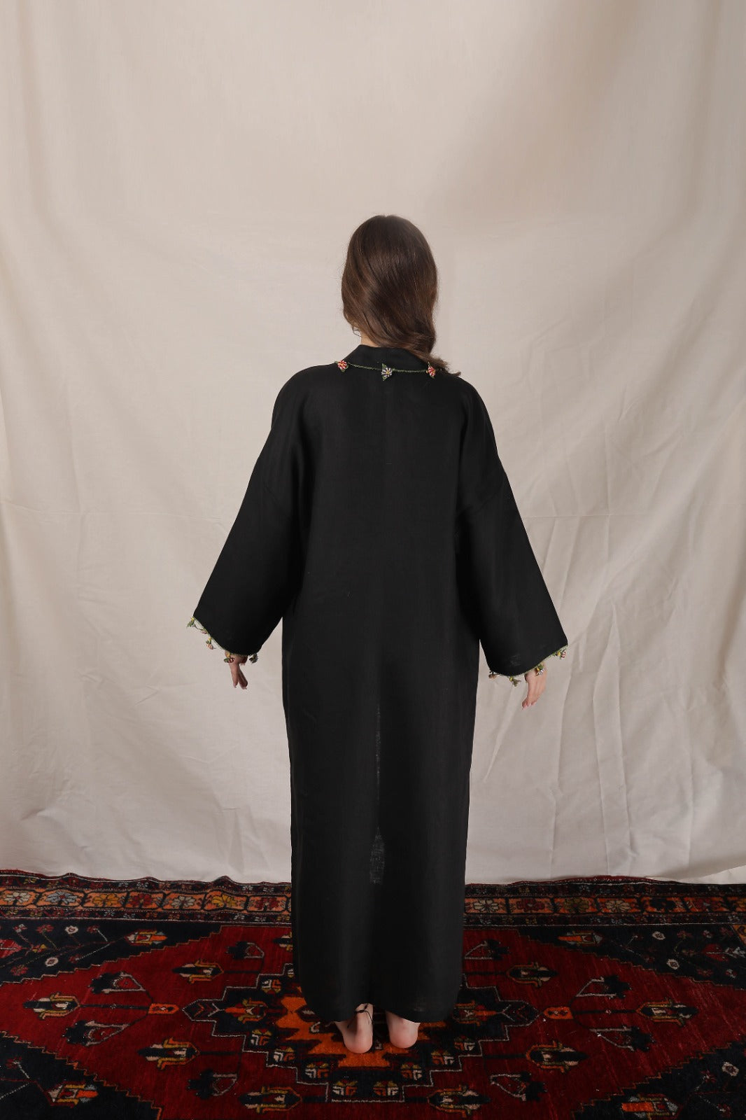 Adalya Kaftan Long White-Black
