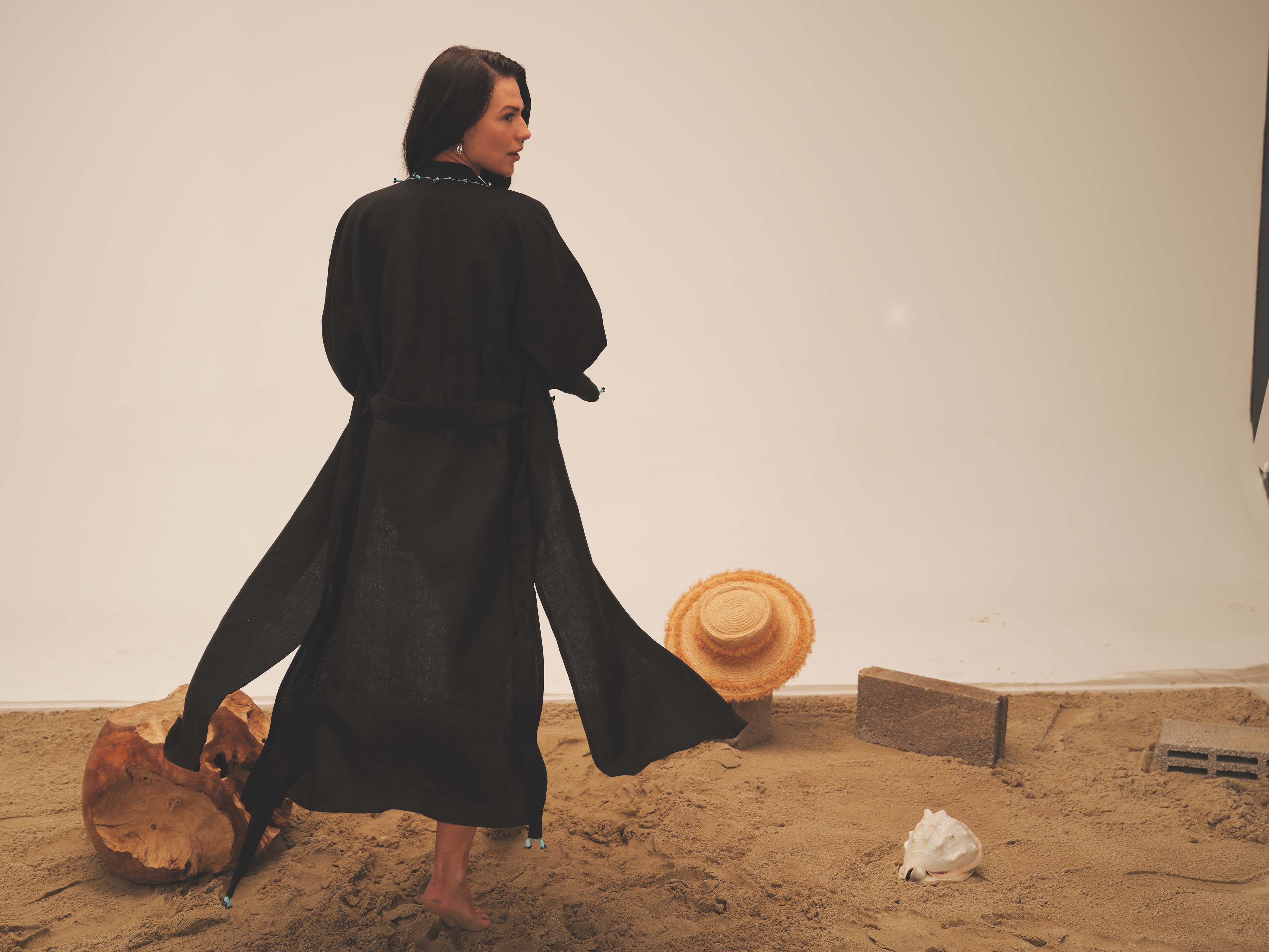 Hyacinth Long Kaftan Black and White