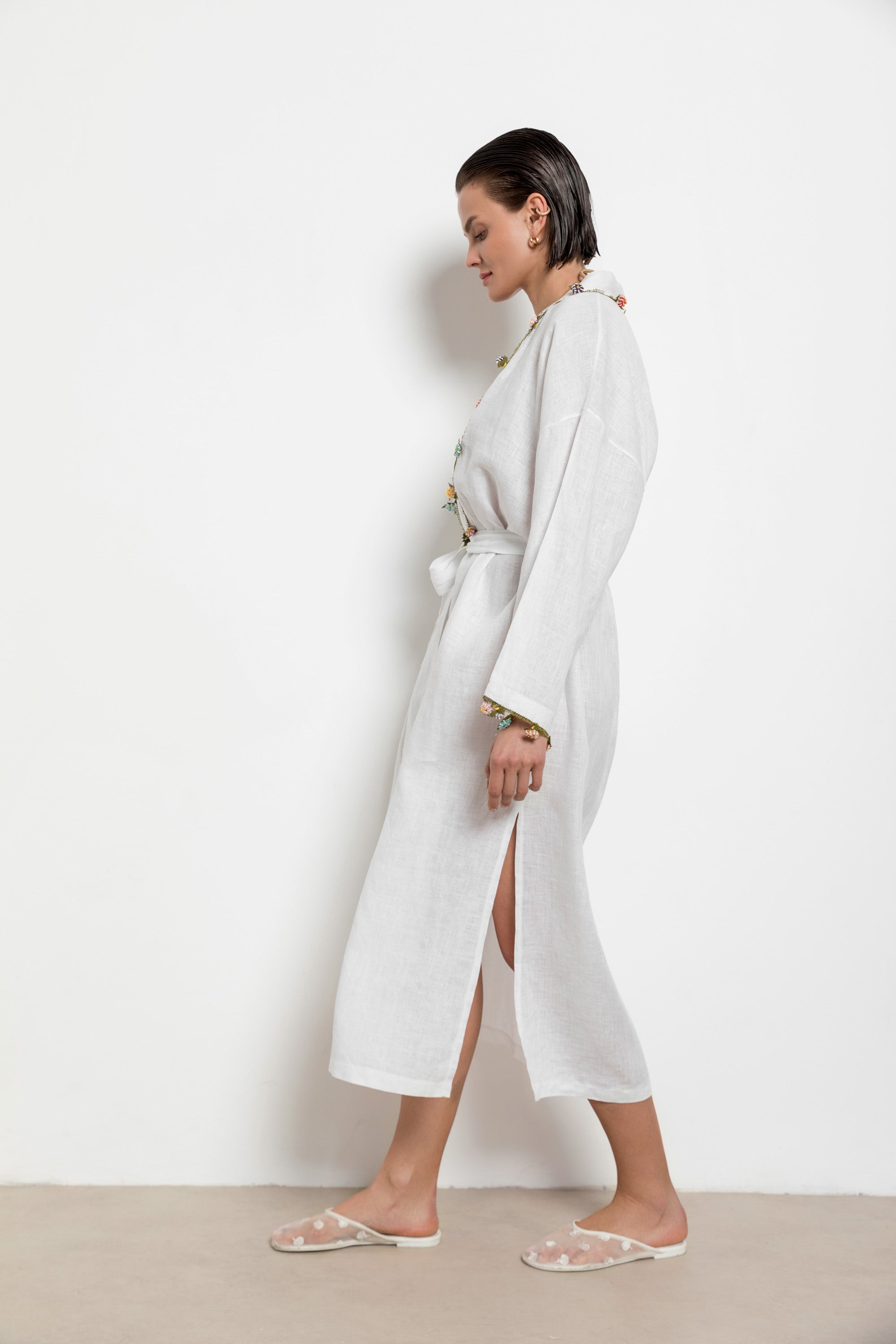 Adalya Kaftan Long White-Black