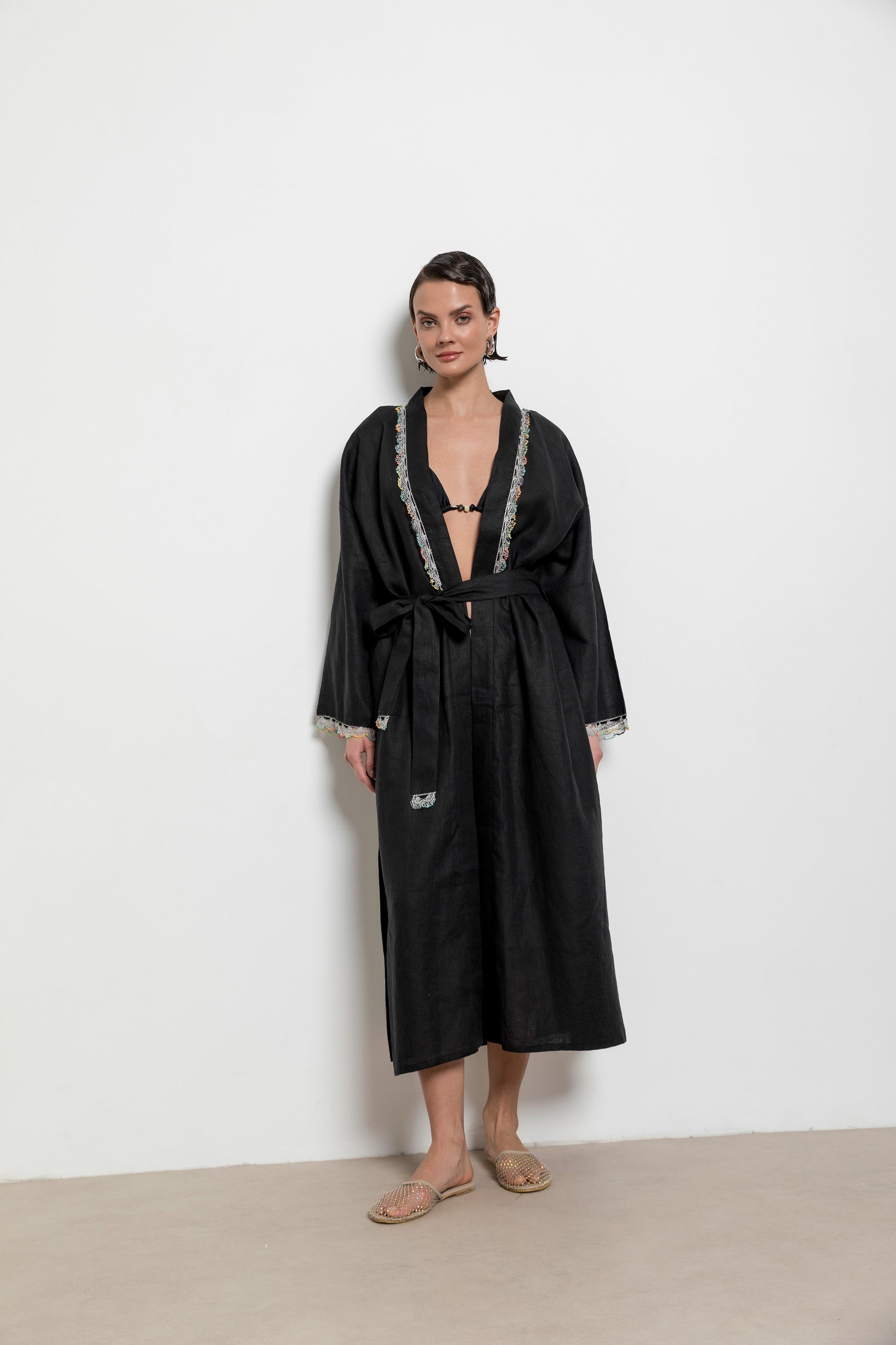 Fan Kaftan Long Black-White