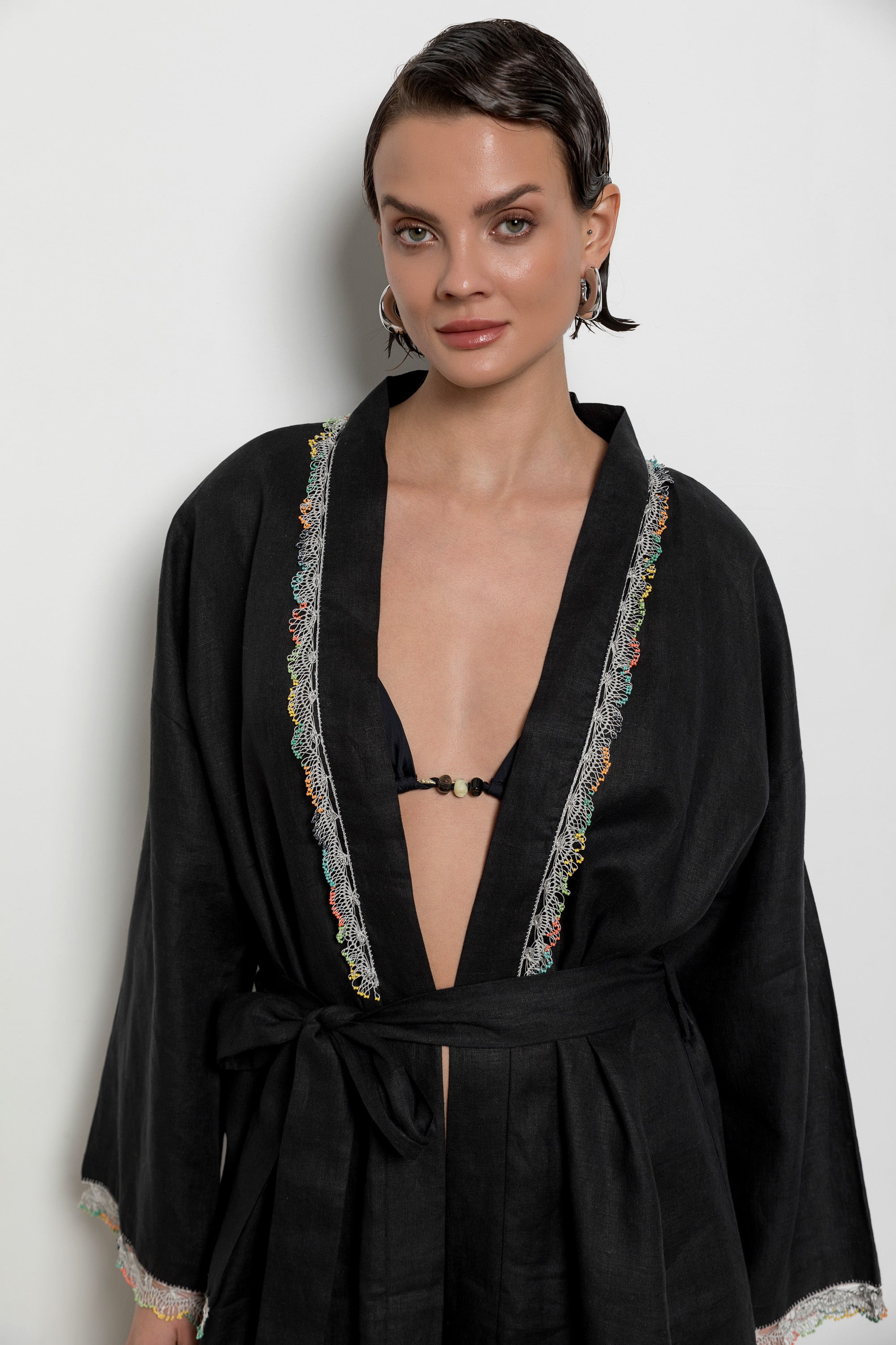 Fan Kaftan Long Black-White