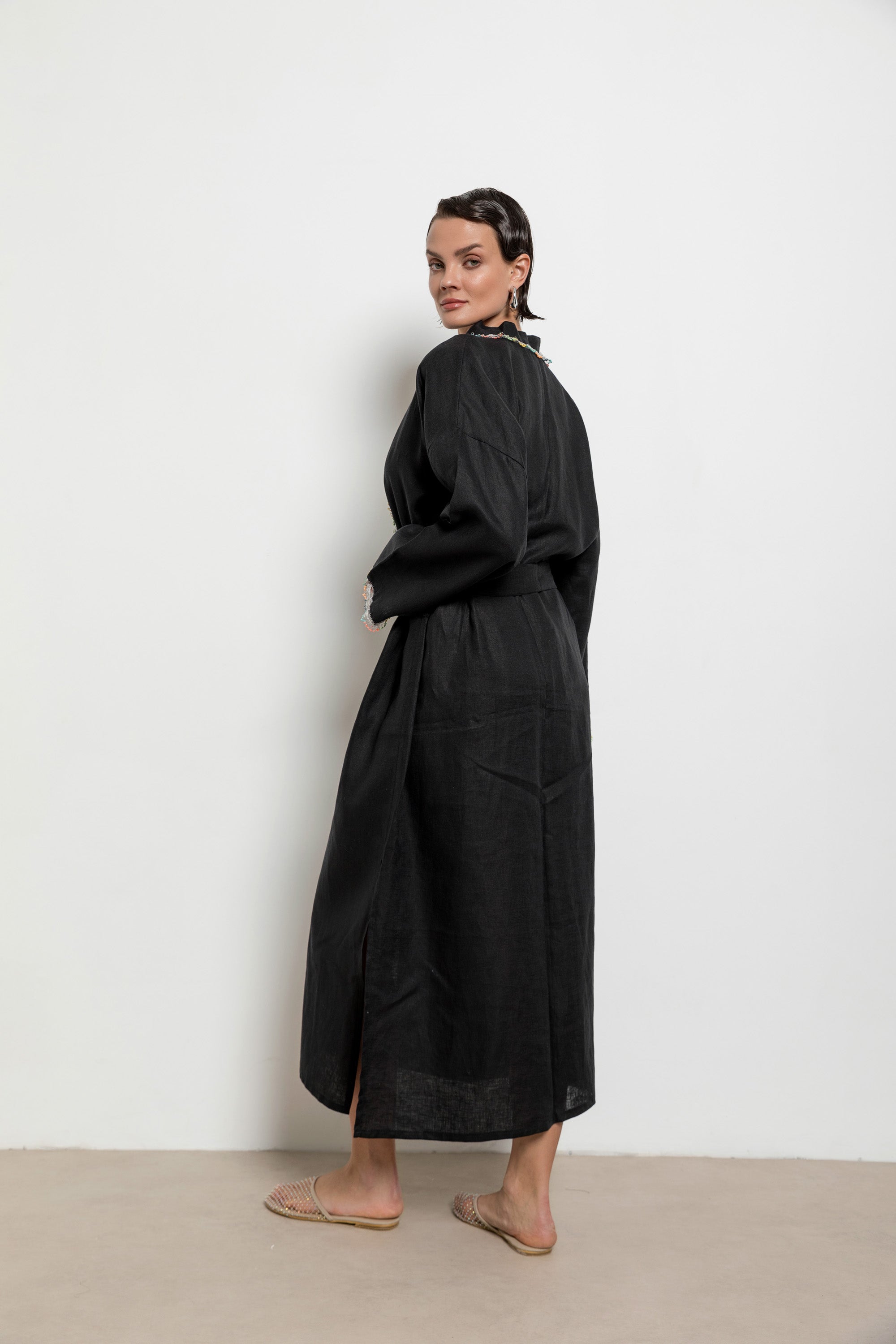 Fan Kaftan Long Black-White