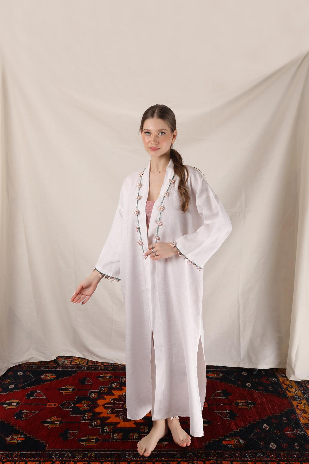 Çakır Dikeni Caftan Long Black - Ecru