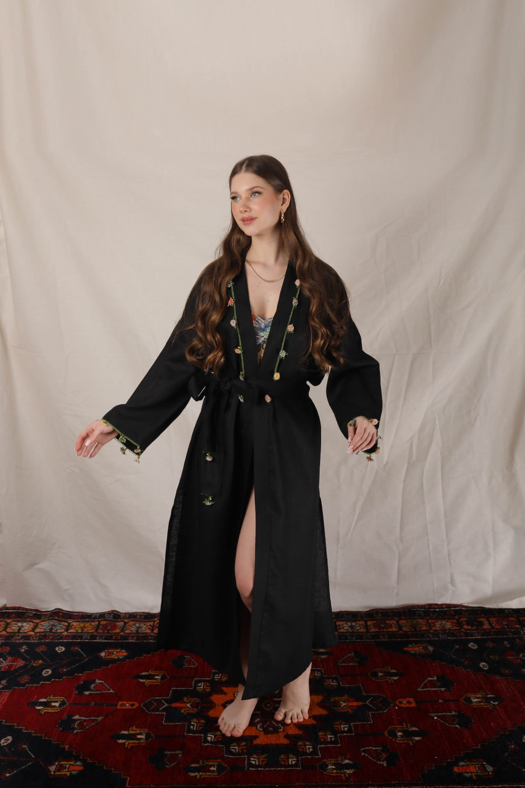 Adalya Kaftan Long White-Black