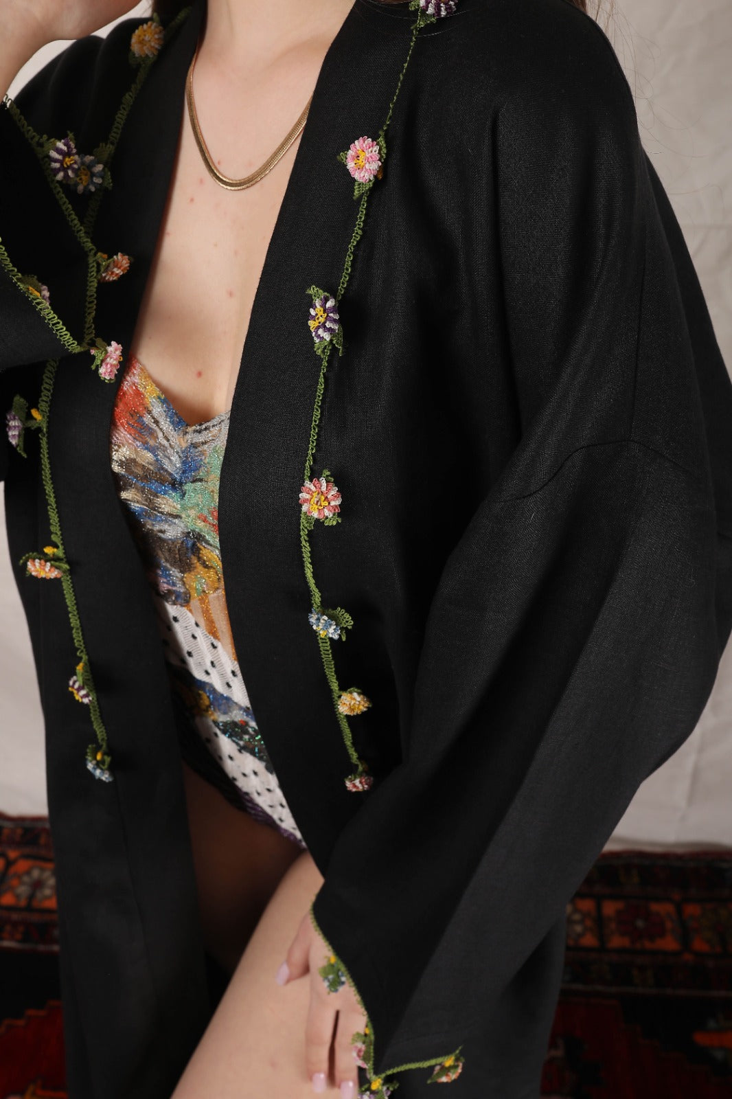 Adalya Kaftan Long White-Black