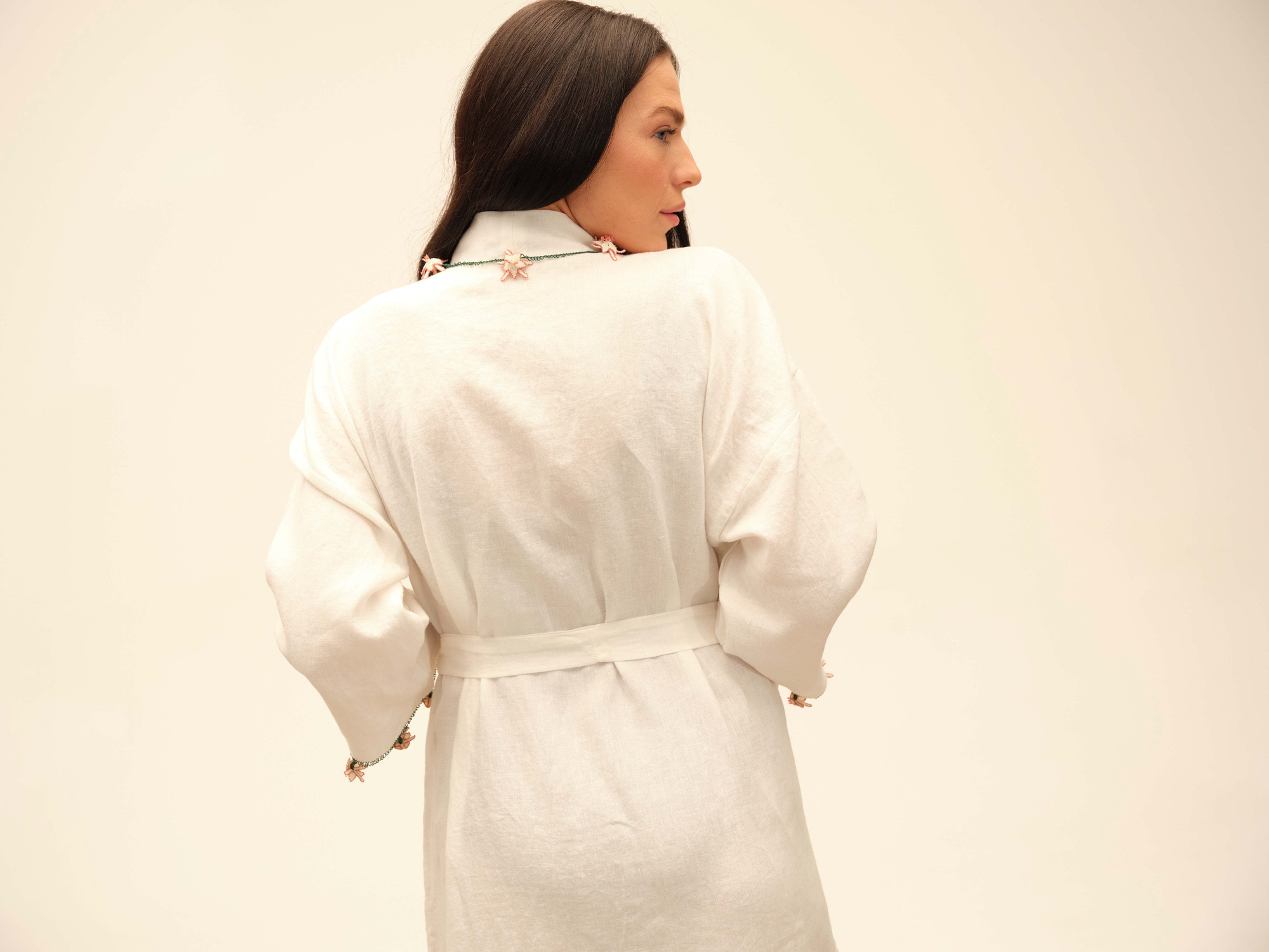 Çakır Dikeni Caftan Long Black - Ecru