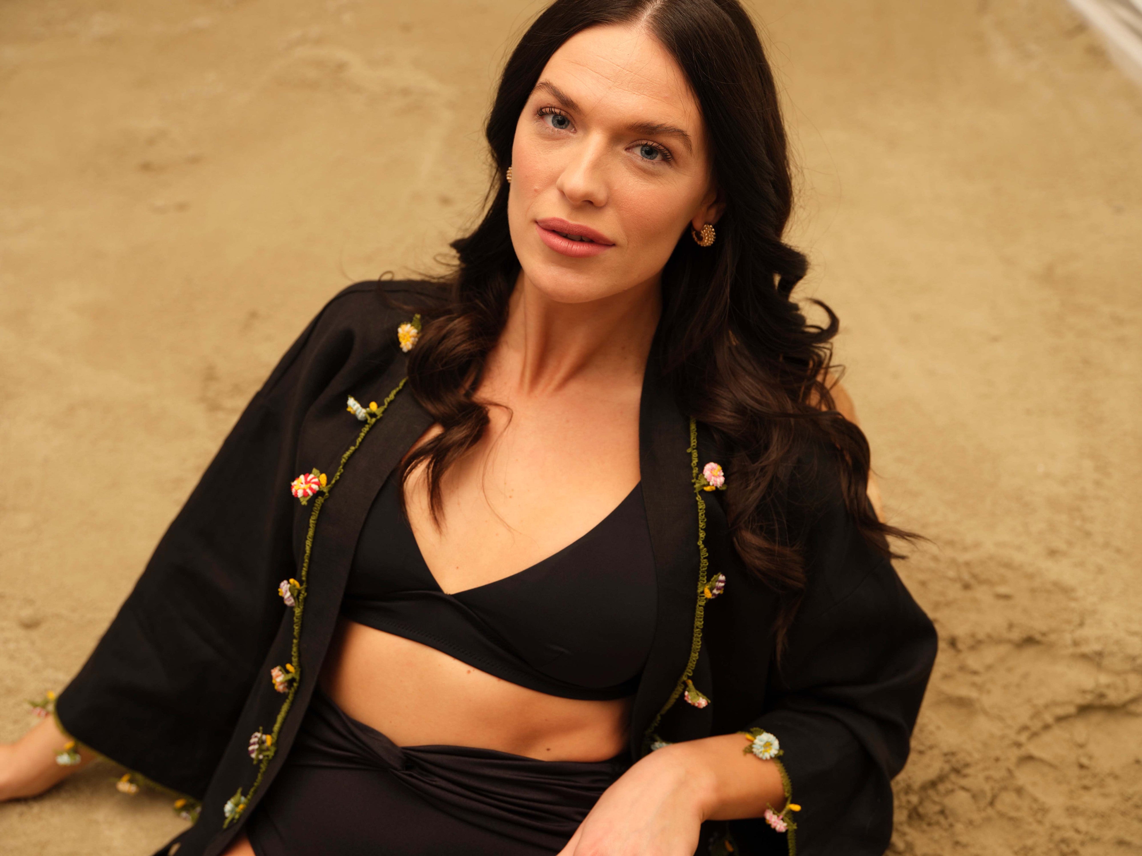 Adalya Short Caftan Black - Ecru