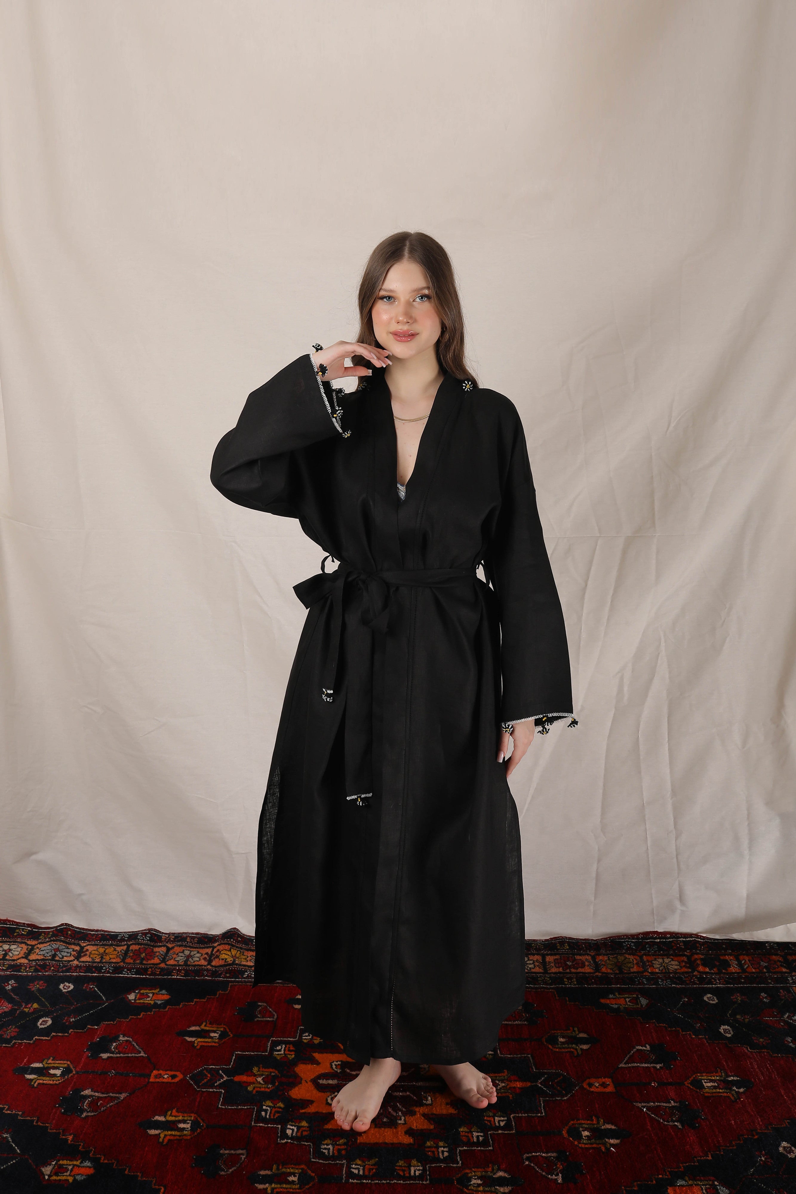 Pure Adalya Kaftan Long Ecru-Black