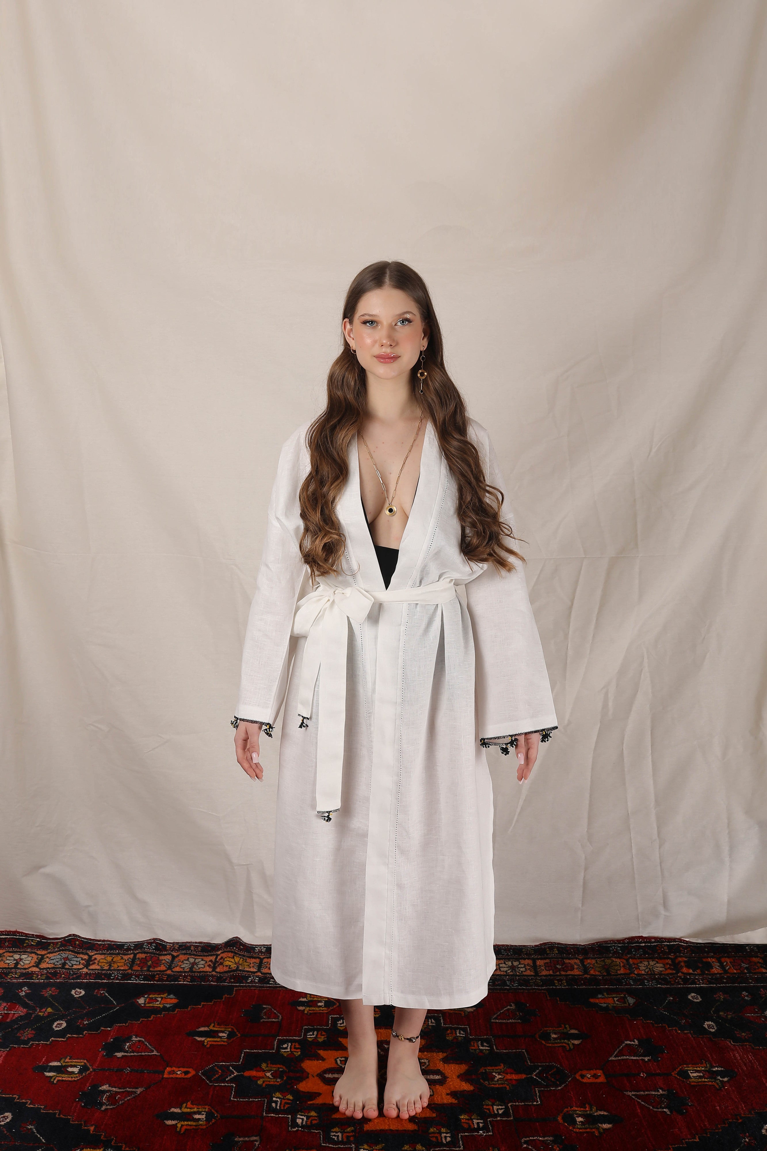 Pure Adalya Kaftan Long Ecru-Black